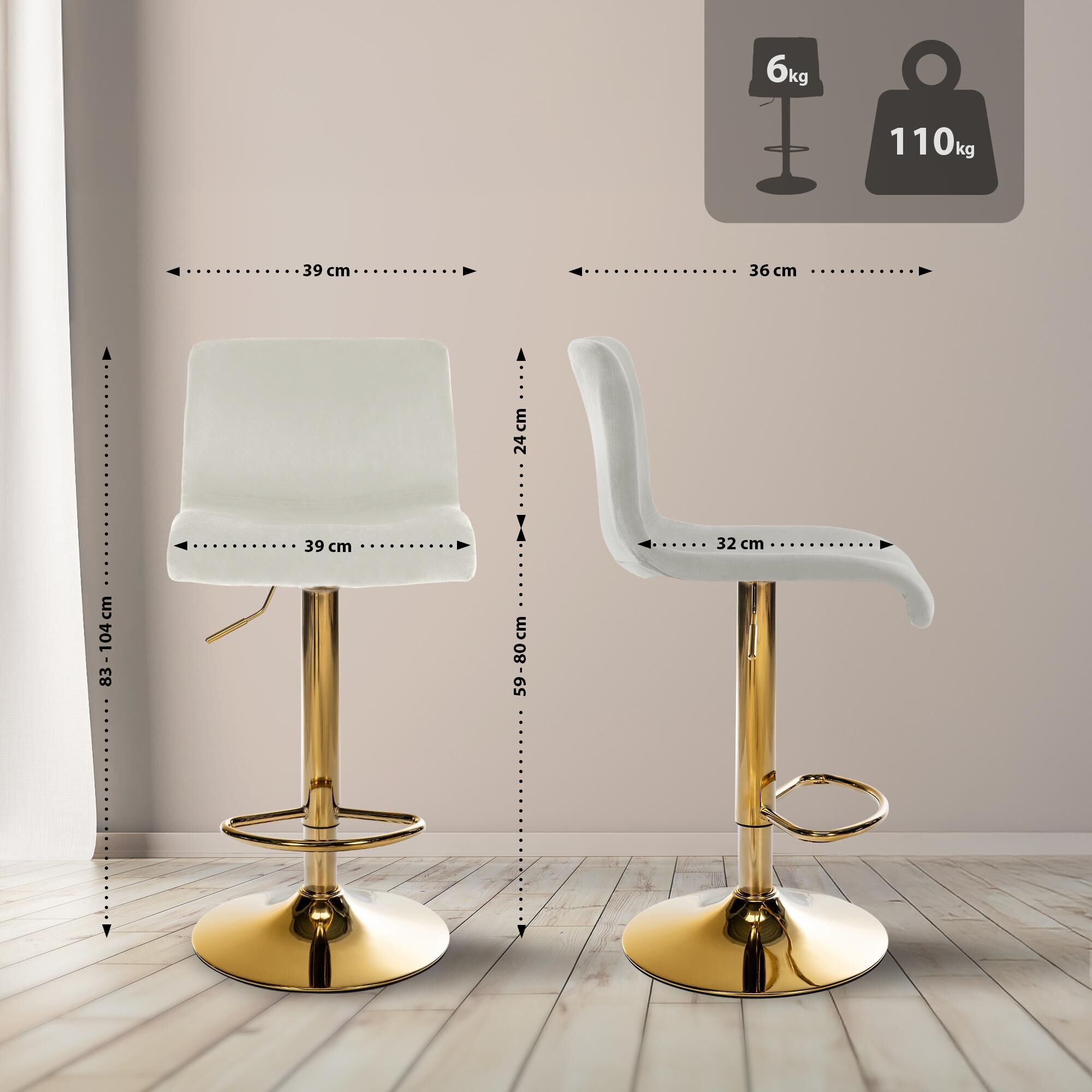 Barhocker Hoover Samt G, creme