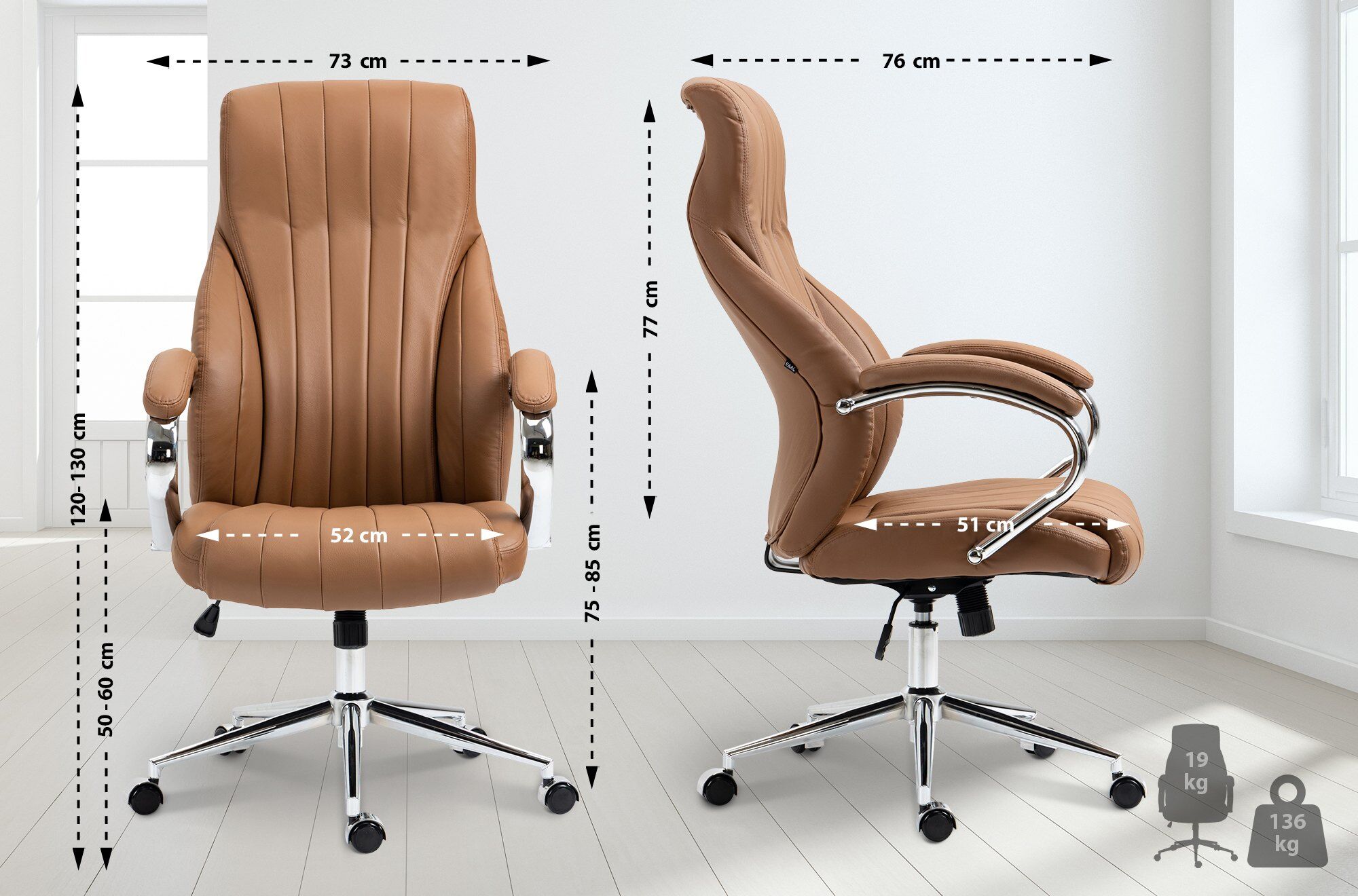 Bürostuhl Wigan Echtleder, hellbraun