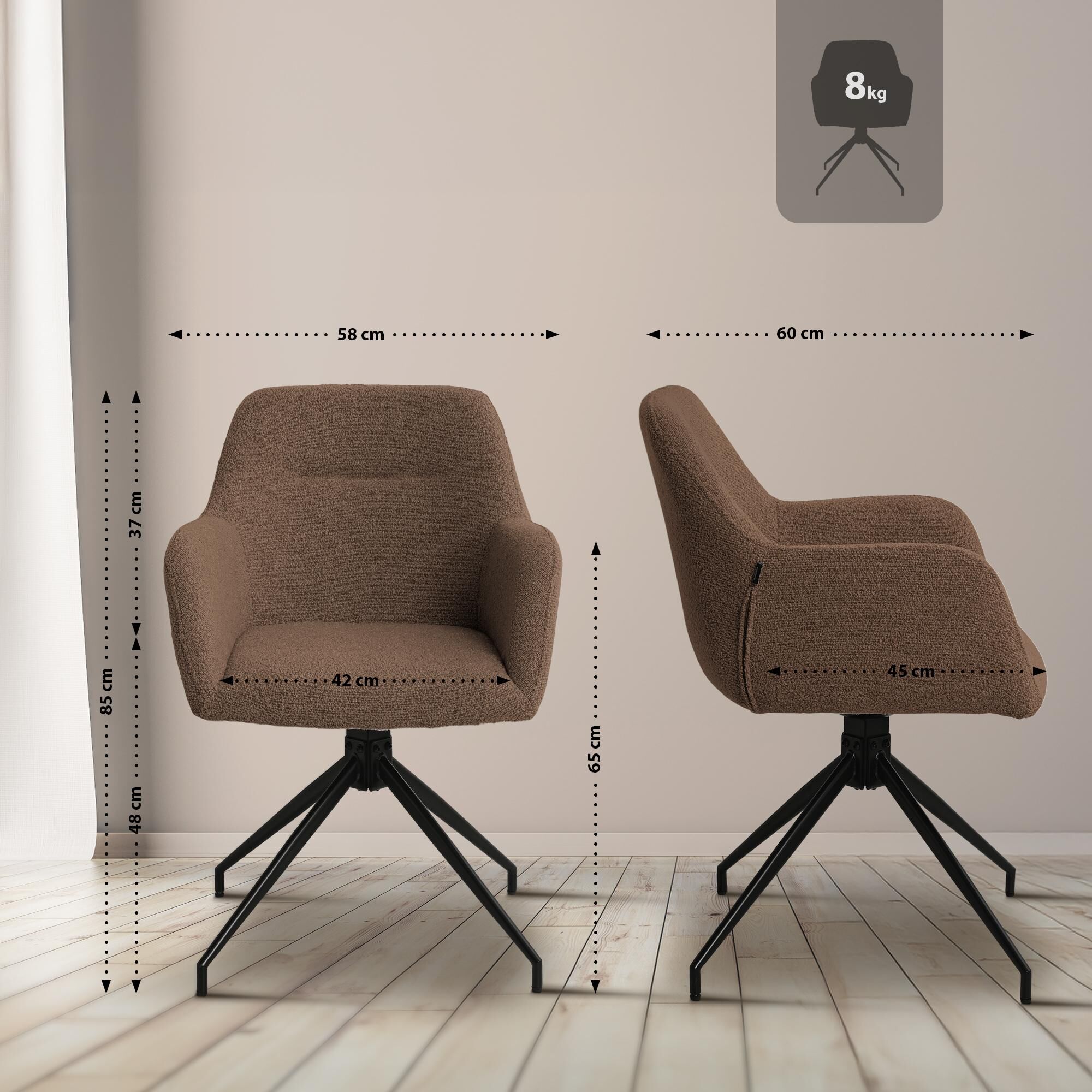 Esszimmerstuhl Merlinda Stoff Teddy, braun