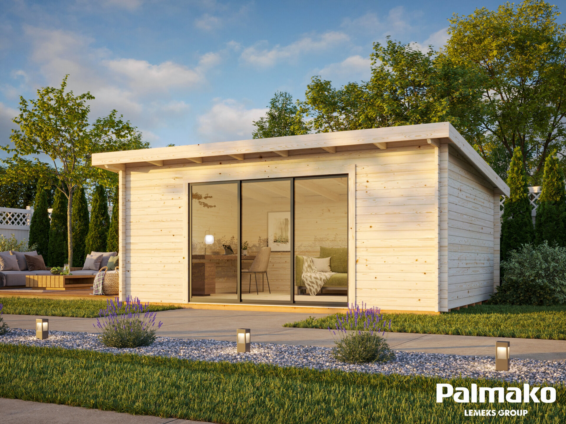 Palmako Flachdach Gartenhaus Lea 19,4 m² mit Schiebetür