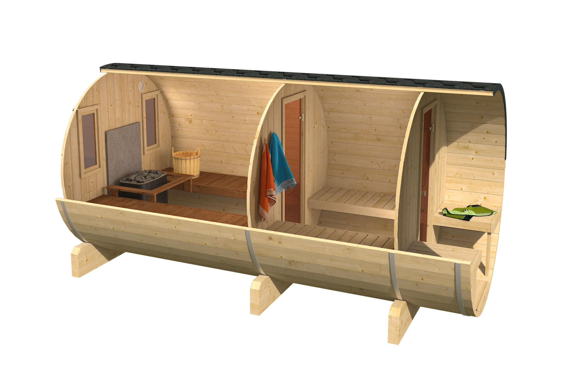 SPANOVA Fasssauna Jori – 400 cm mit Vorraum & Terrasse, Fichte