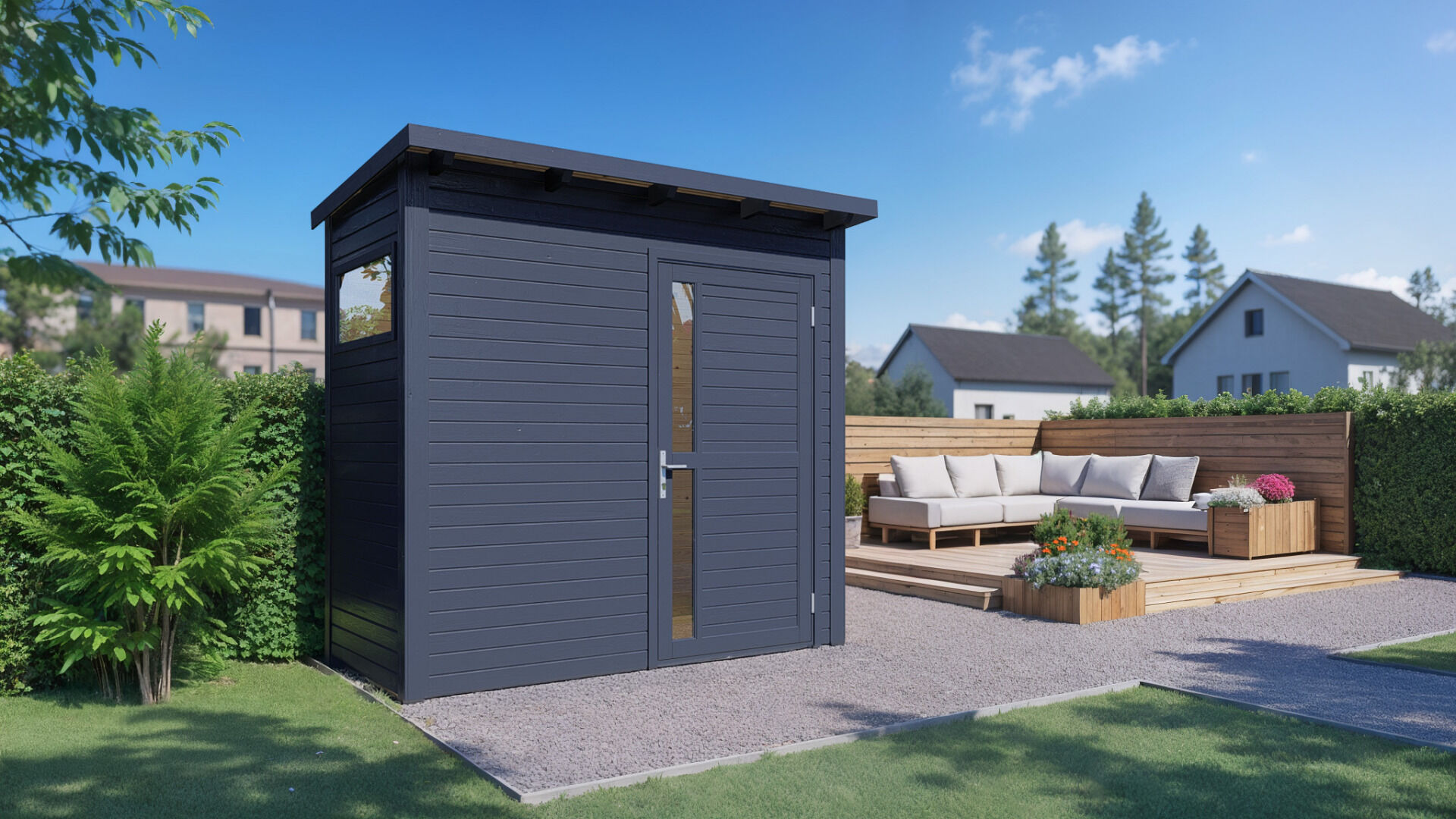 Gartenhaus Holz Pentus 1 anthrazit 234 x 115 cm
