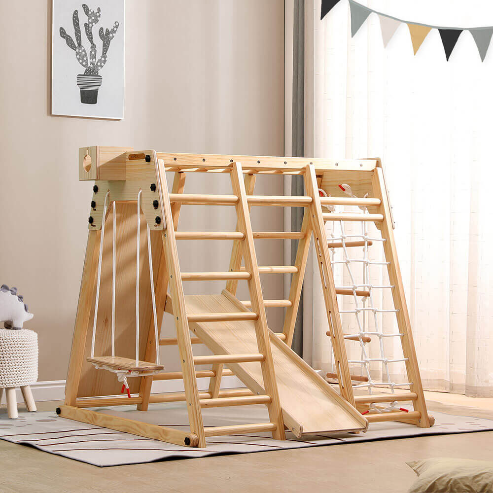 Klettergerüst Indoor inkl. Rutsche, Schaukel und Kletterwand LIO