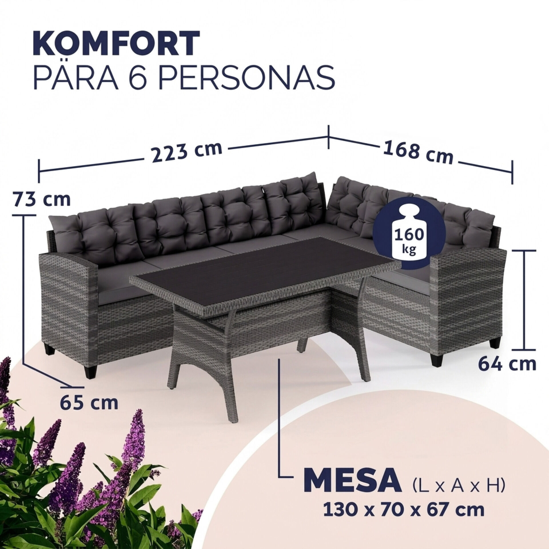 Polyrattan Ecklounge Lissabon Grau/Anthrazit inkl Kissen