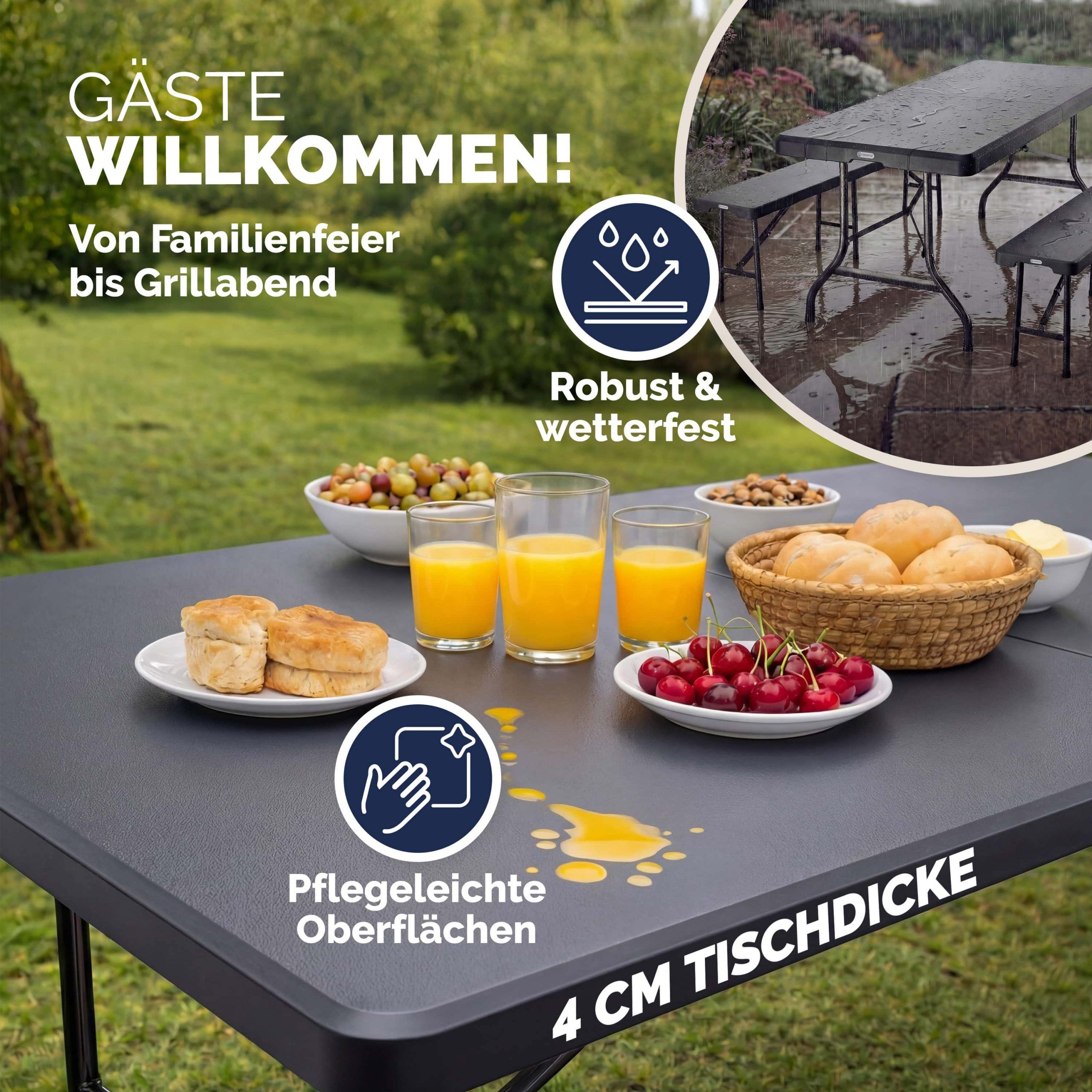 Bierzeltgarnitur 3-tlg Kunststoff Anthrazit 180cm