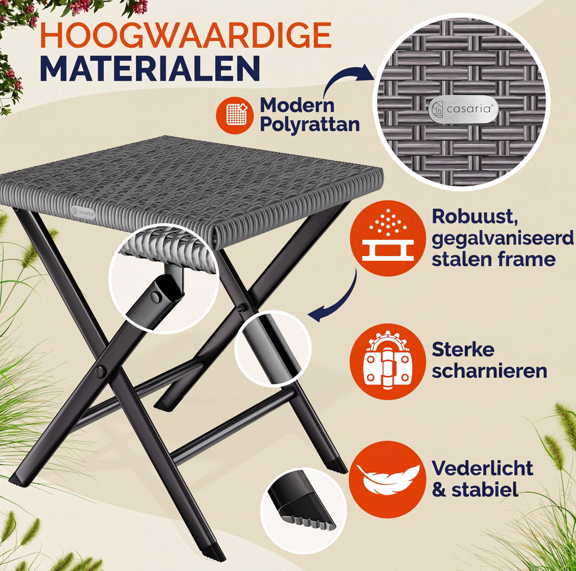 Polyrattan Klapphocker Anthrazit 3in1 120kg Belastbarkeit 43x40x44cm klappbar leicht tragbar außen wetterfest