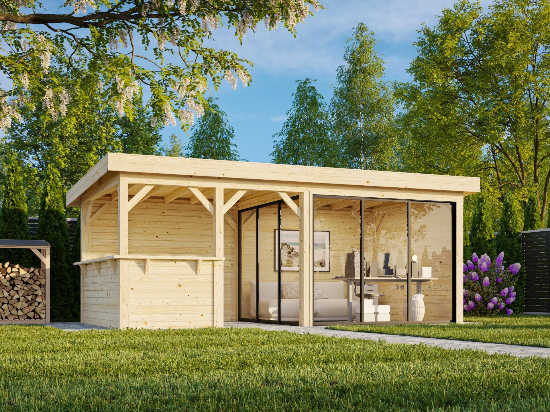 Palmako modernes Gartenhaus Lenna 16,6 m2 Set 407 Slide