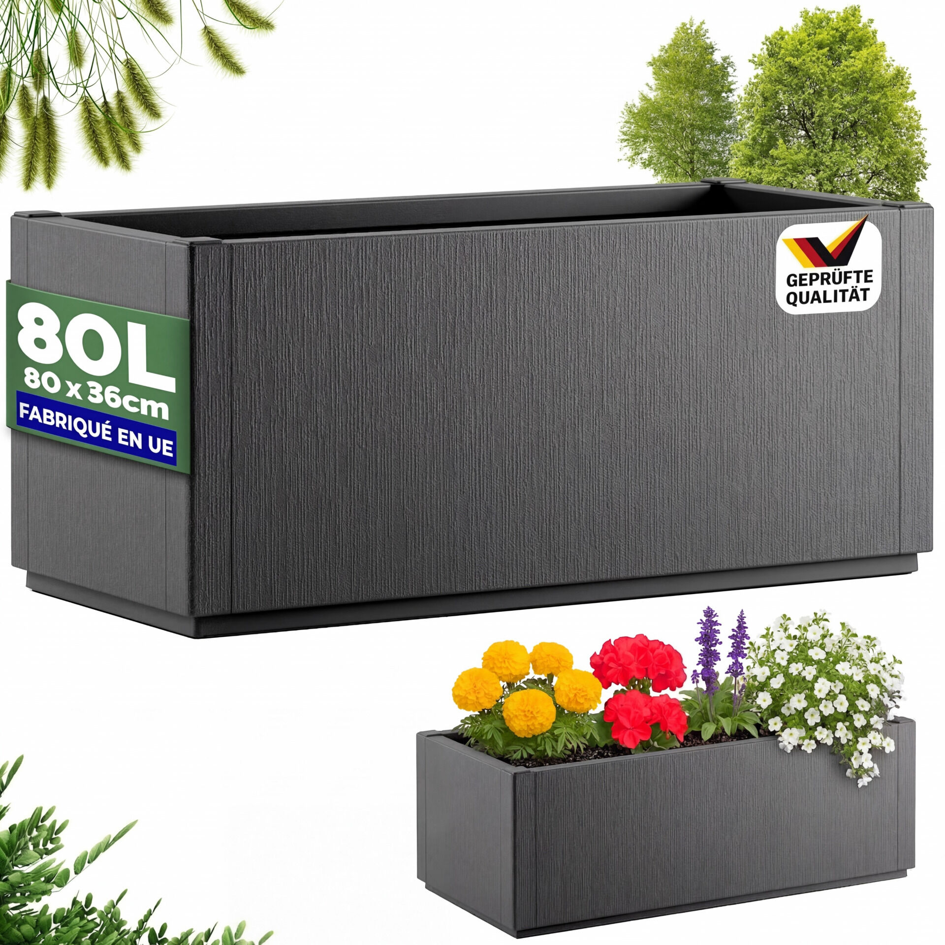 Blumentopf Ethica Anthrazit Kunststoff 80x36x36cm