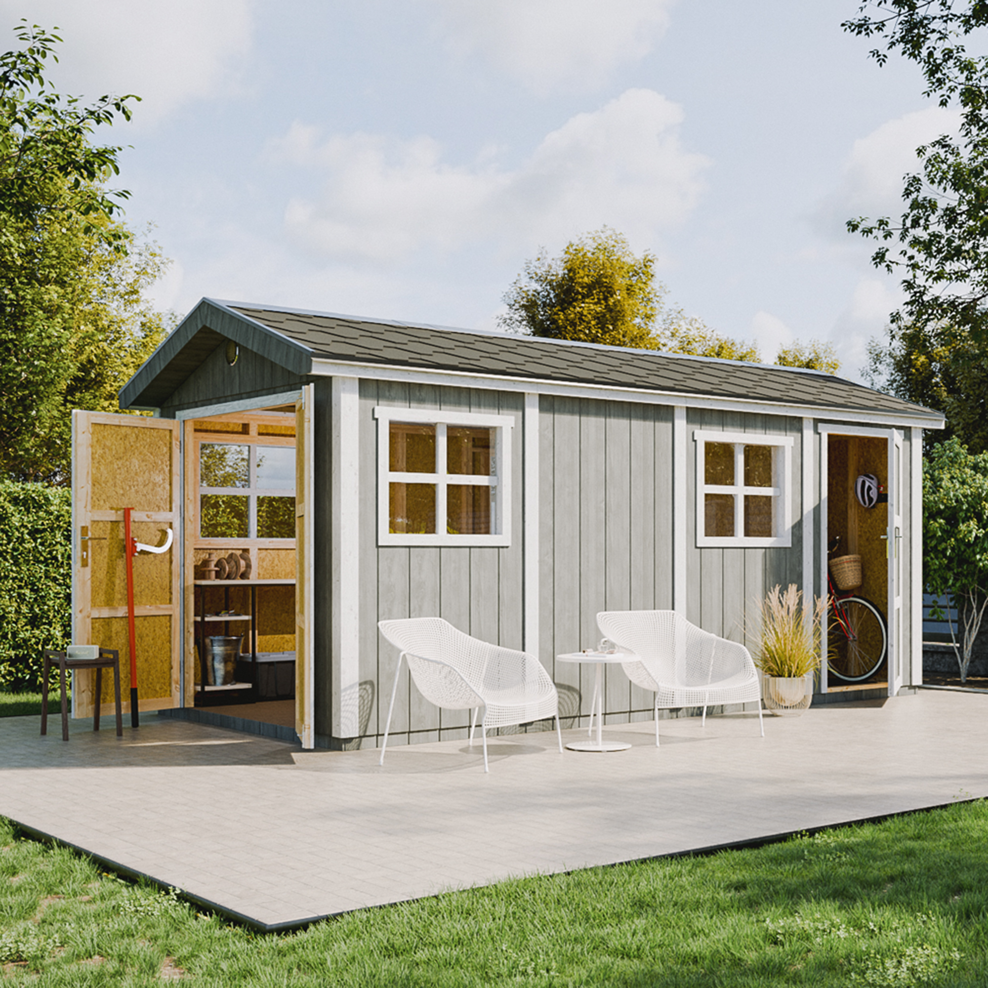 Gartenhaus Polly mit LP® SmartSide® M915C – 236 x 486 cm – 11 m2