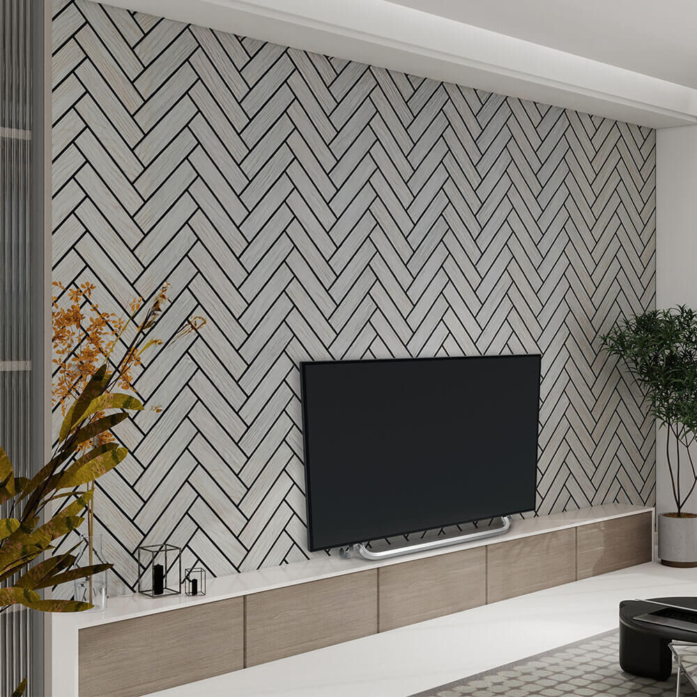 Akustikpaneel Fischgrätenoptik VEGA Grey Oak 1er Set - 80 x 40 cm