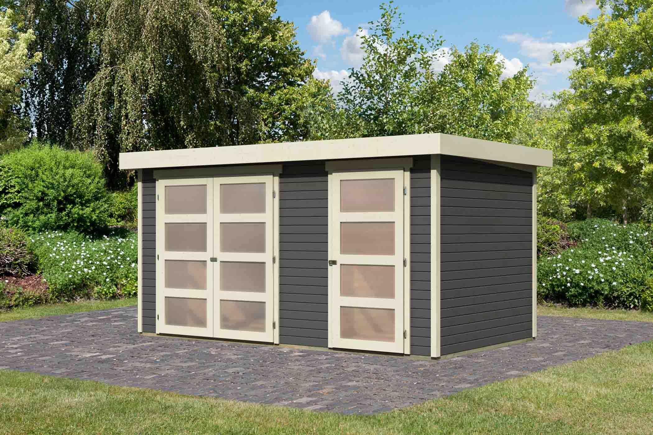 Flachdach Gartenhaus Mühlentrup 1 terragrau