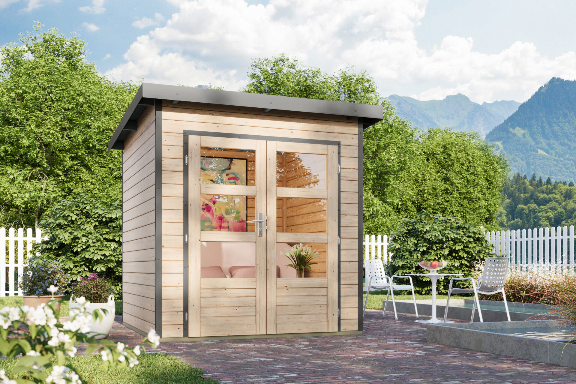 Karibu Pultdach Holz & Metall Gartenhaus Pluto 1