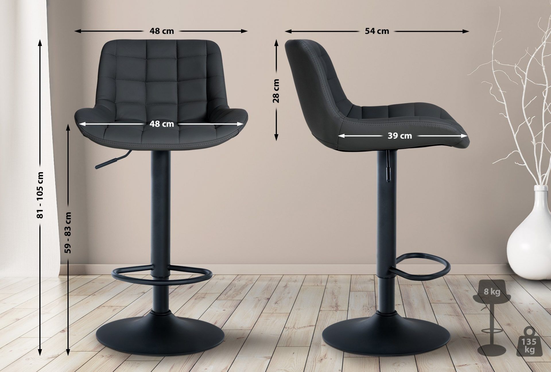 2er Set Barhocker Tover Kunstleder, schwarz