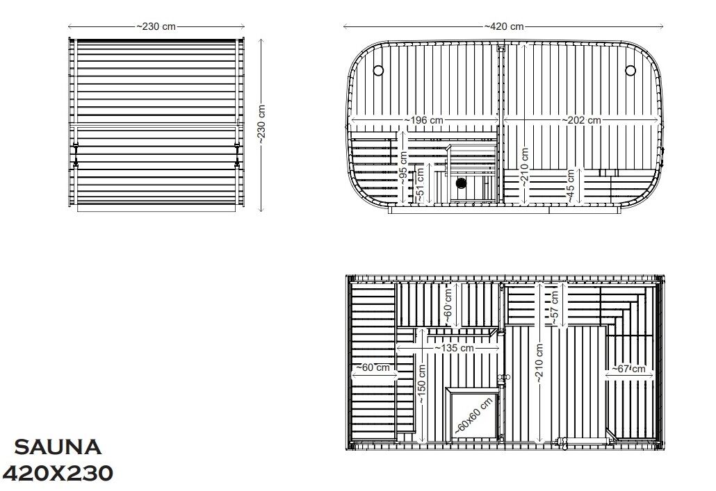 Finn Art Fasssauna KLAAR Premium 420x230 – Thermoholz Gartensauna mit Panorama-Glasfront, Fichte