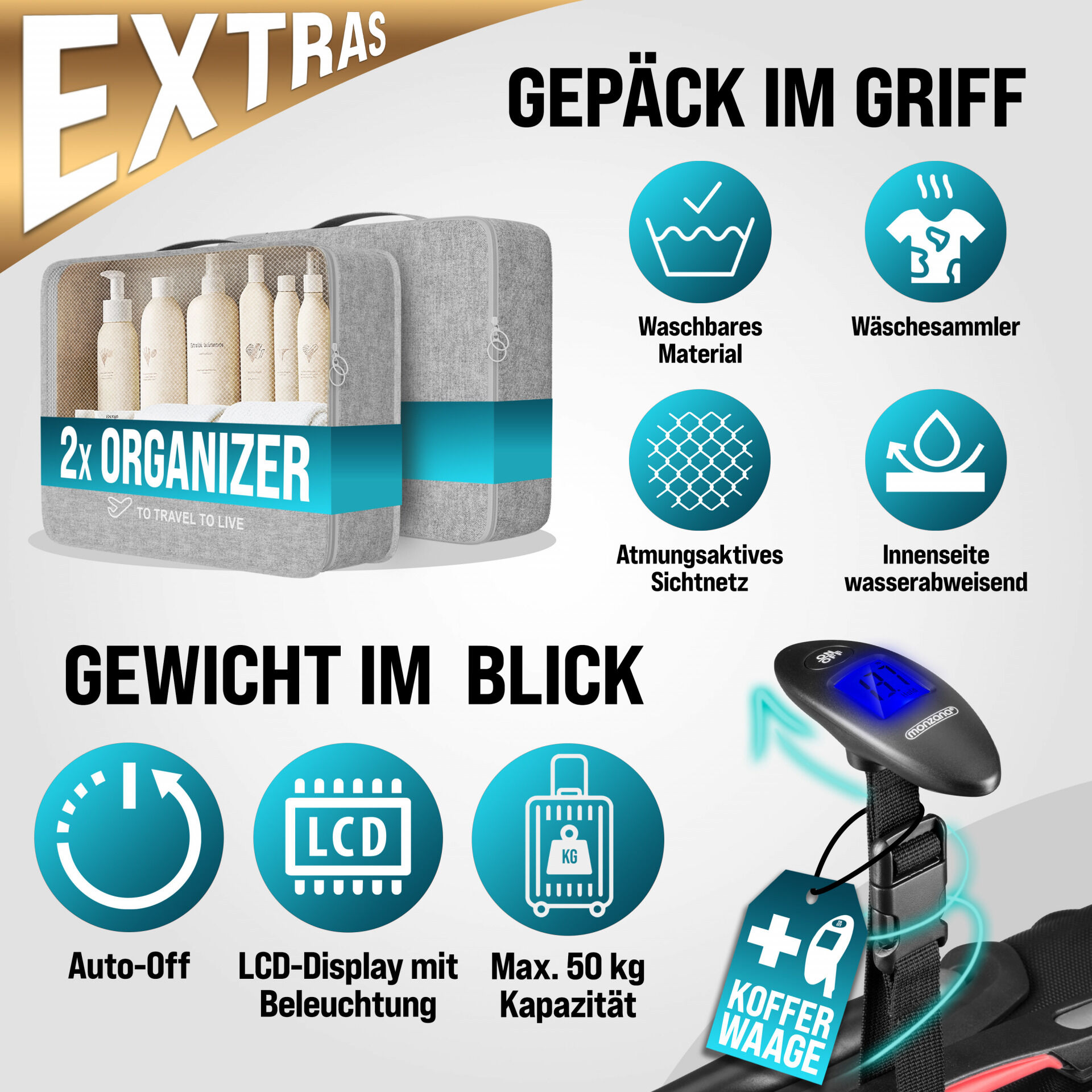 Hartschalenkoffer Set 4-tlg mit Zubehör Rollen 360º Schwarz ABS