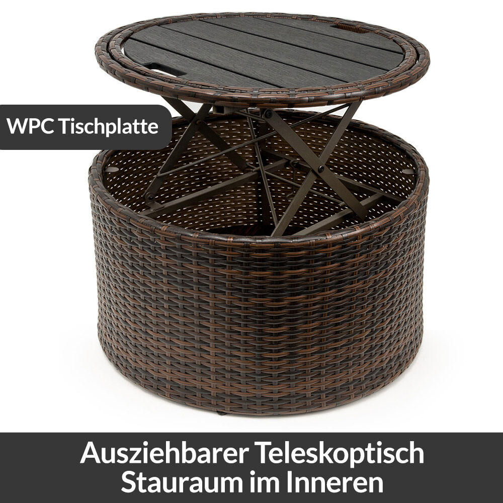 Polyrattan Sonneninsel Braun Ø185cm WPC-Teleskoptisch