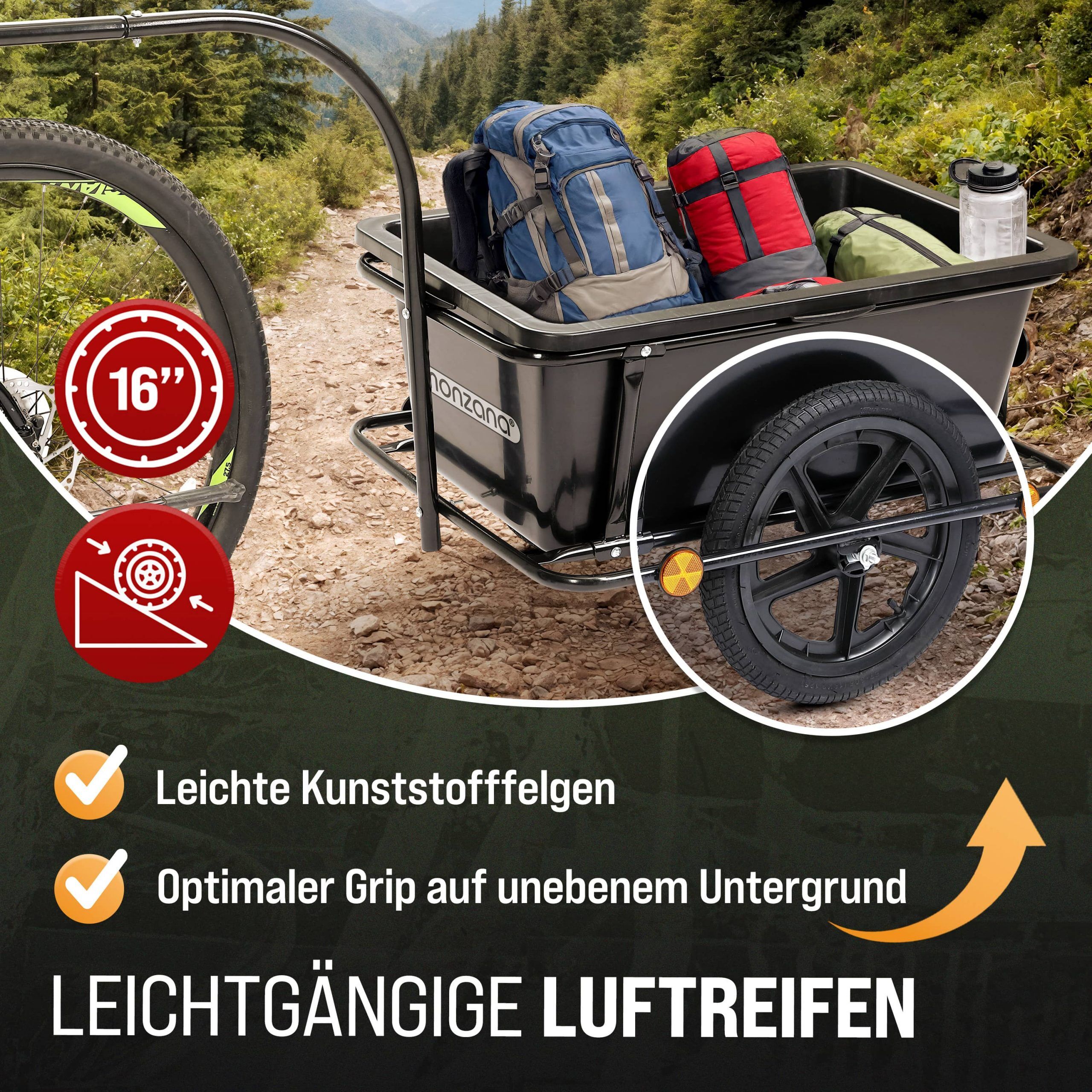 Fahrradanhänger Schwarz 90L inkl Kupplung