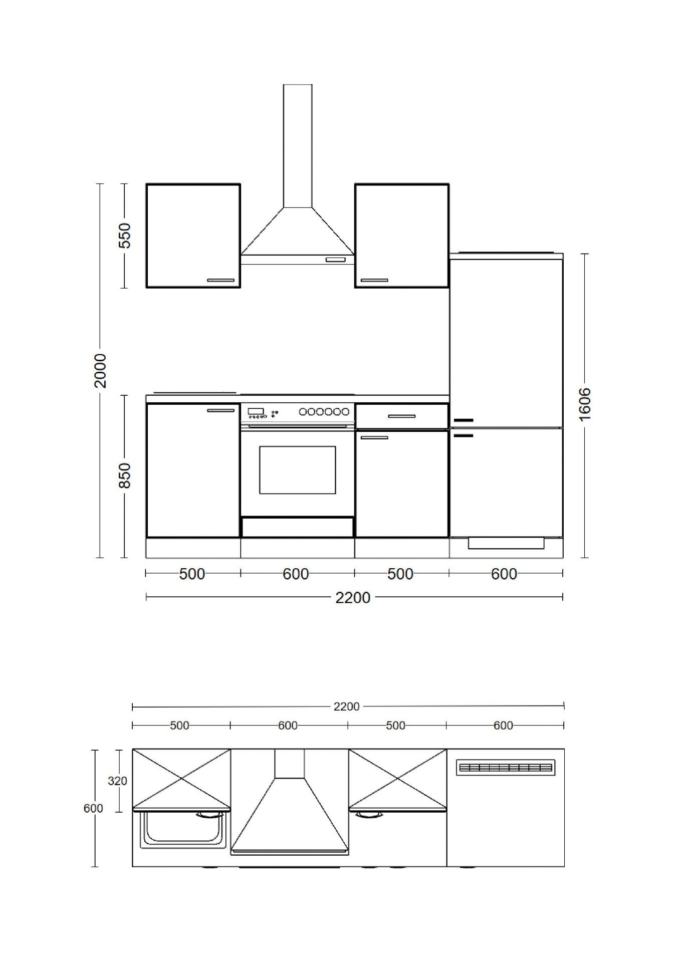 Küchenzeile CARA 220 cm mit E-Geräten