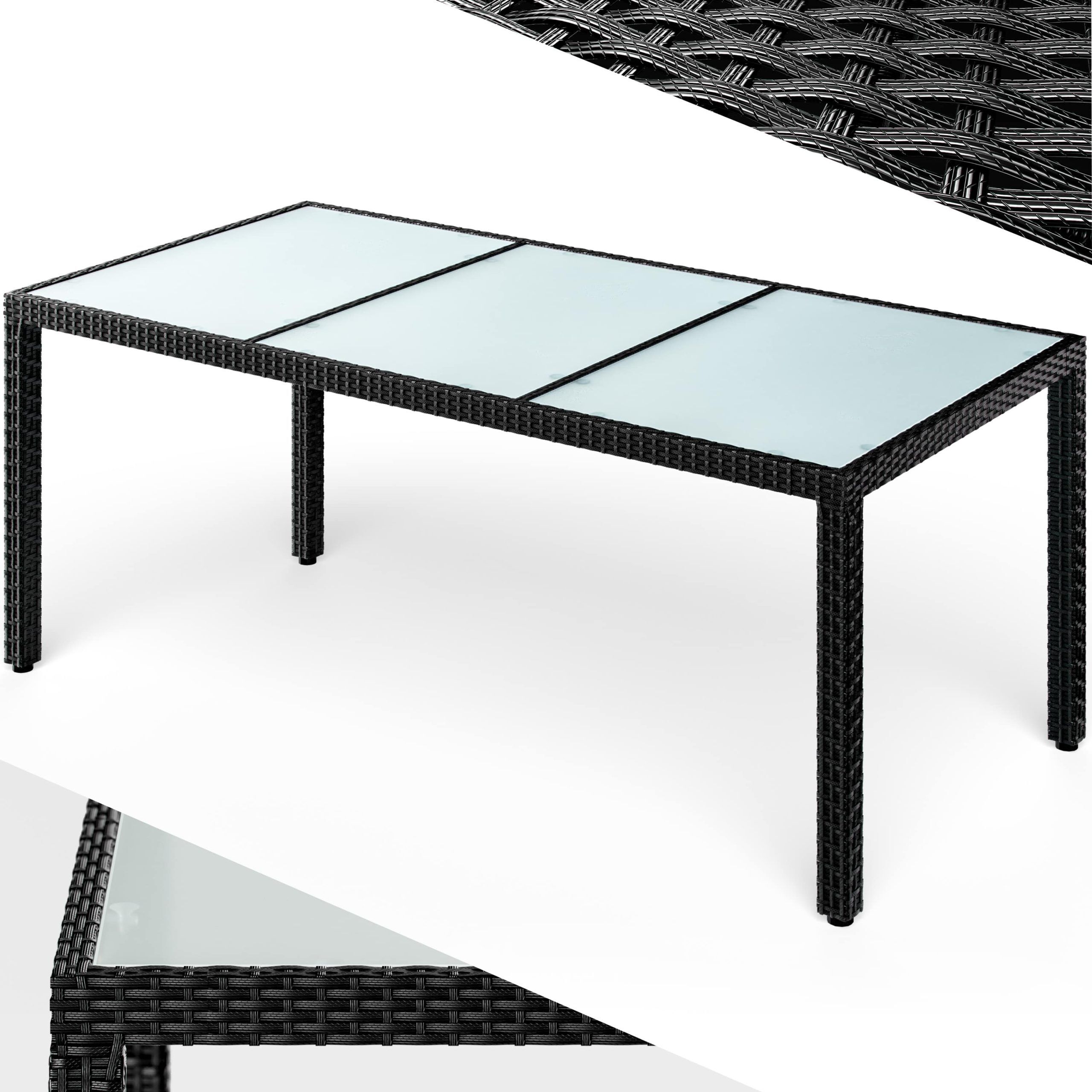 Polyrattan Gartentisch Schwarz 190x90x75cm Glas