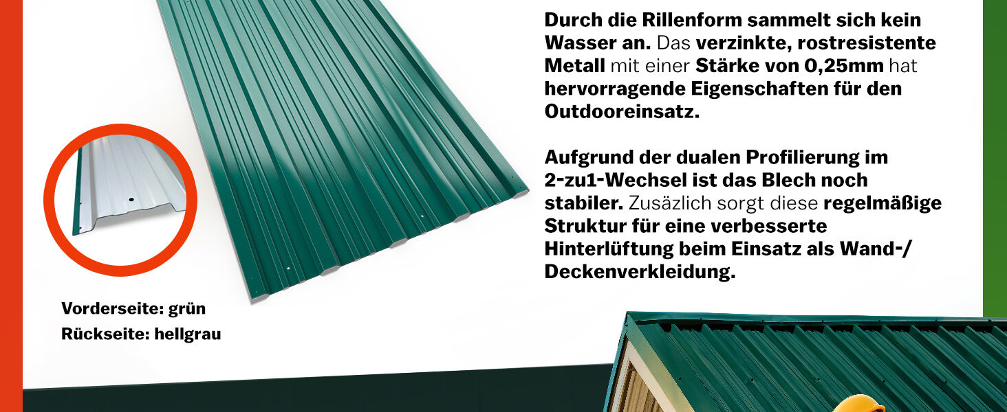 Trapezblech 12er-Set Grün 129x46cm gelocht