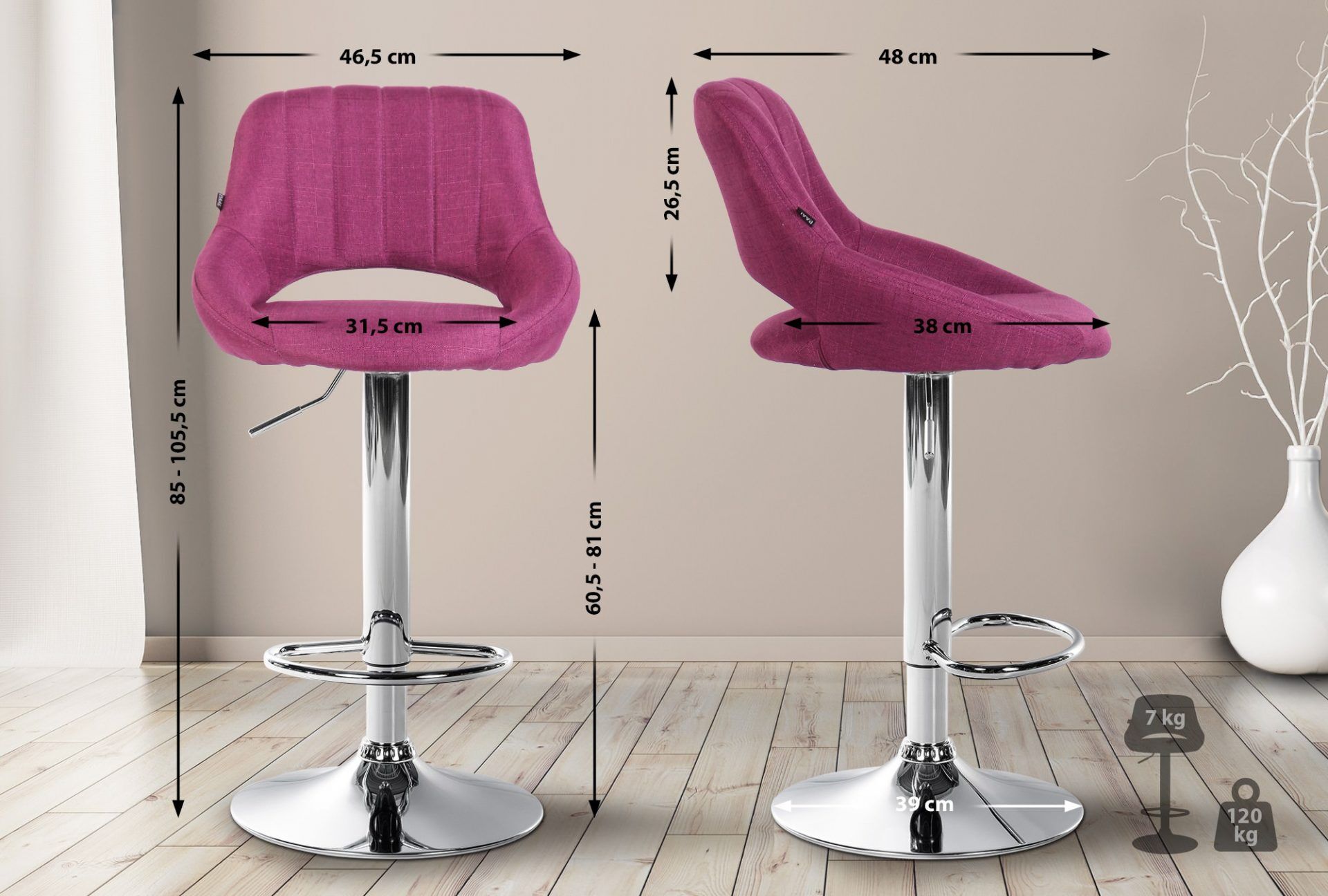 2er Set Barhocker Milet Stoff C, lila