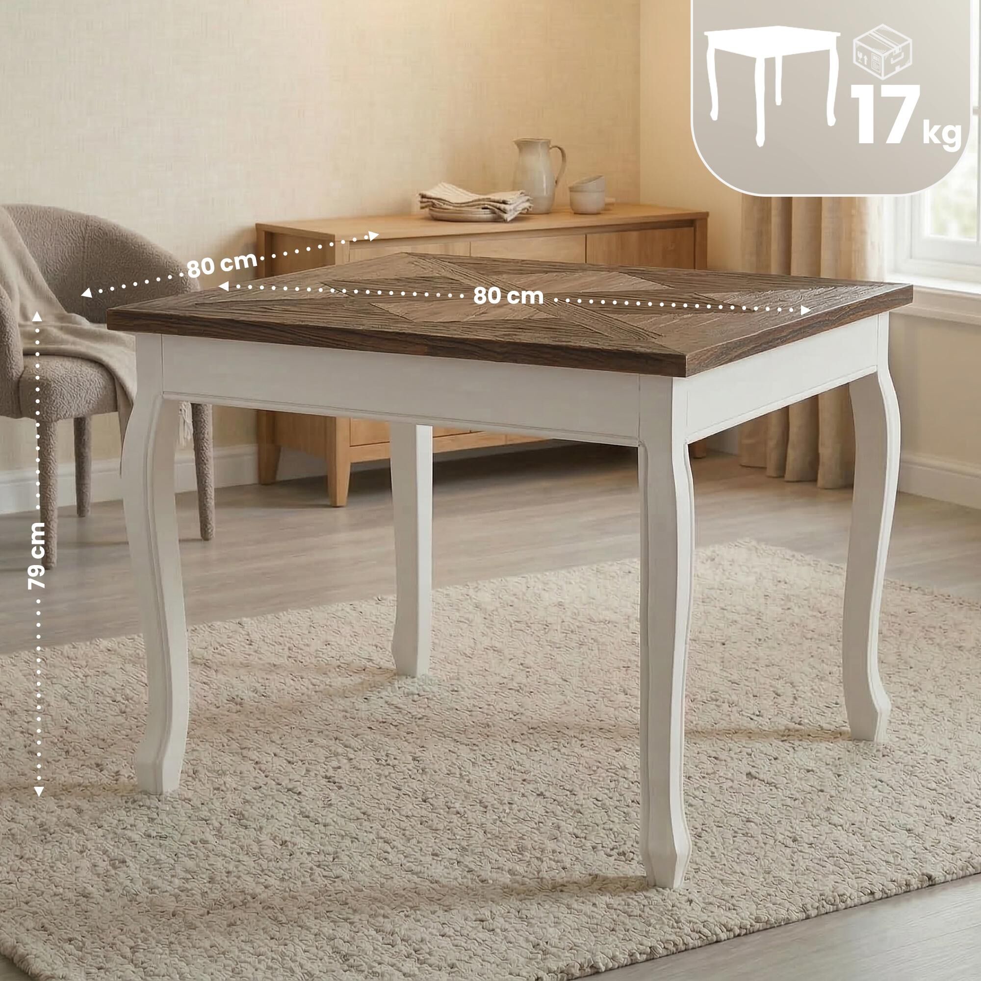 Esstisch Lindon 80x80 cm eckig, weiß/braun