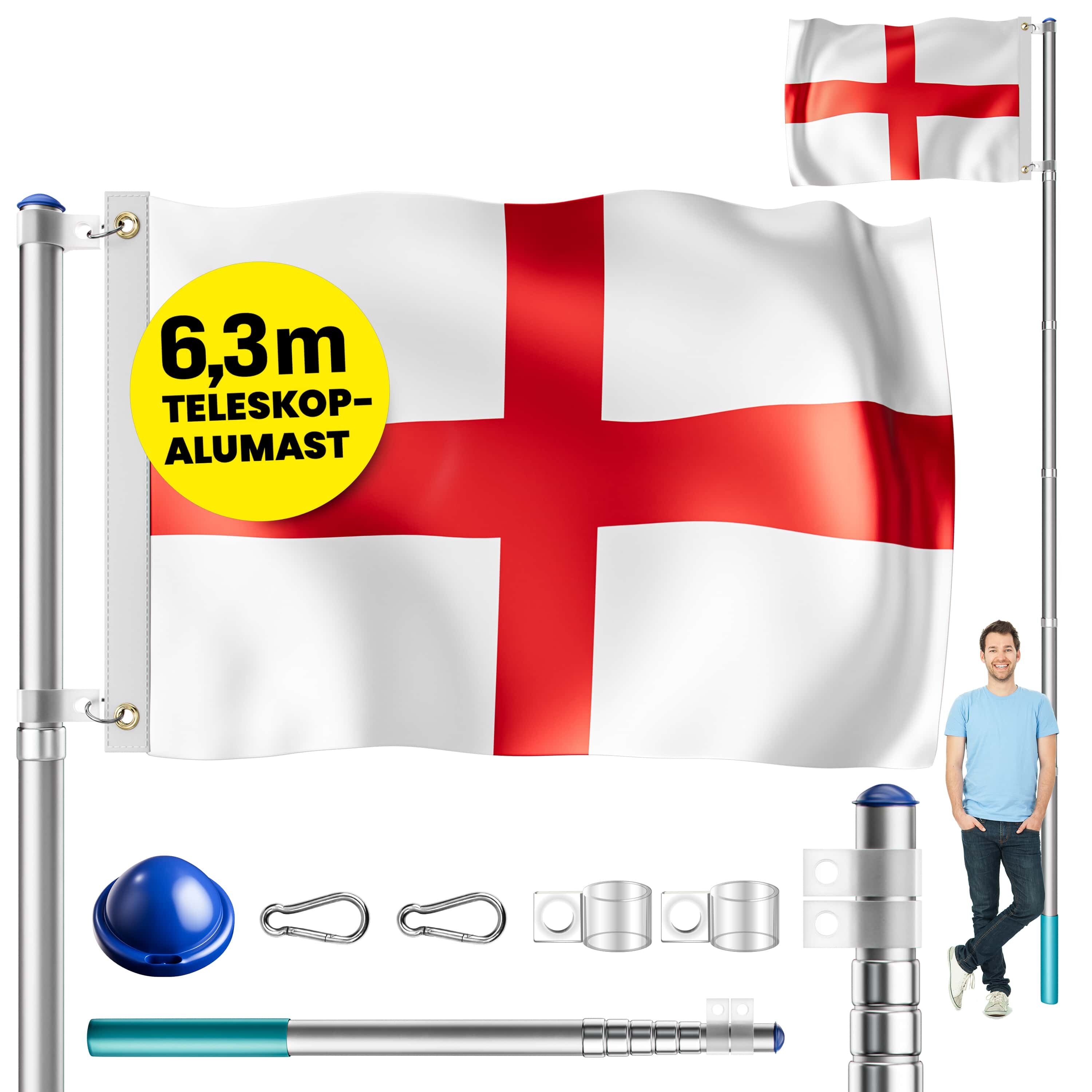 Fahnenmast Alu 630cm inkl England/UK-Flagge