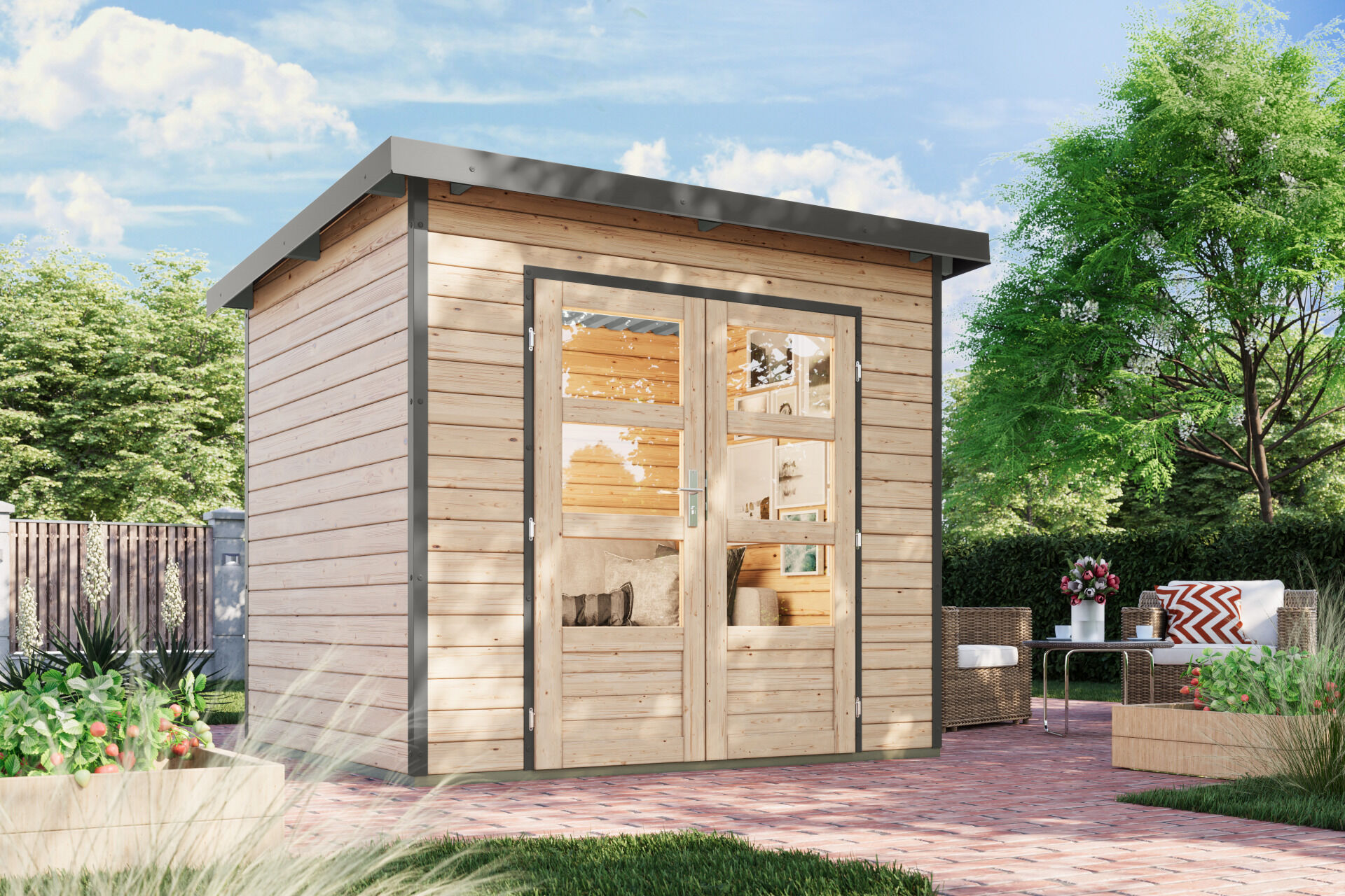 Karibu Pultdach Holz & Metall Gartenhaus Pluto 2