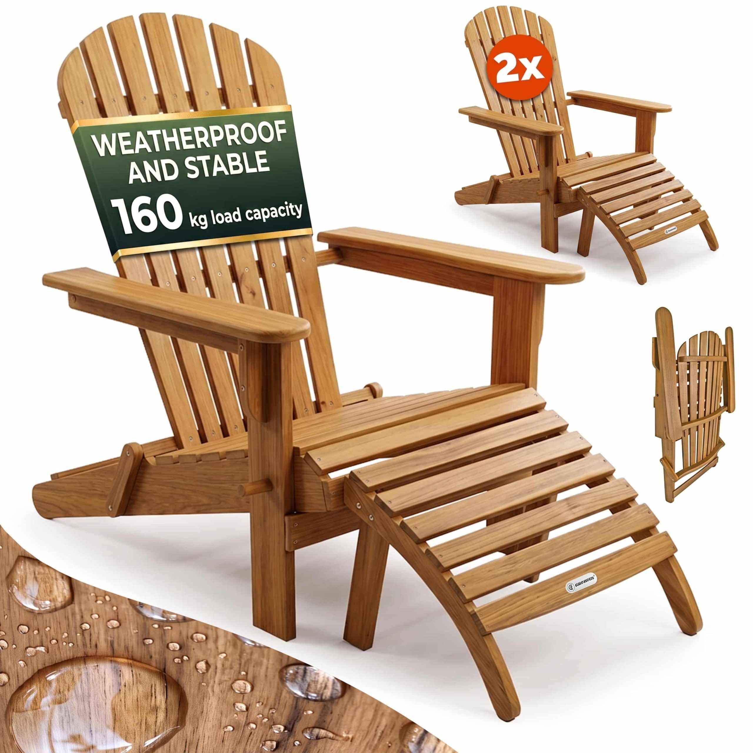 Liegestuhl Adirondack 2er-Set Akazienholz + Fußstützen