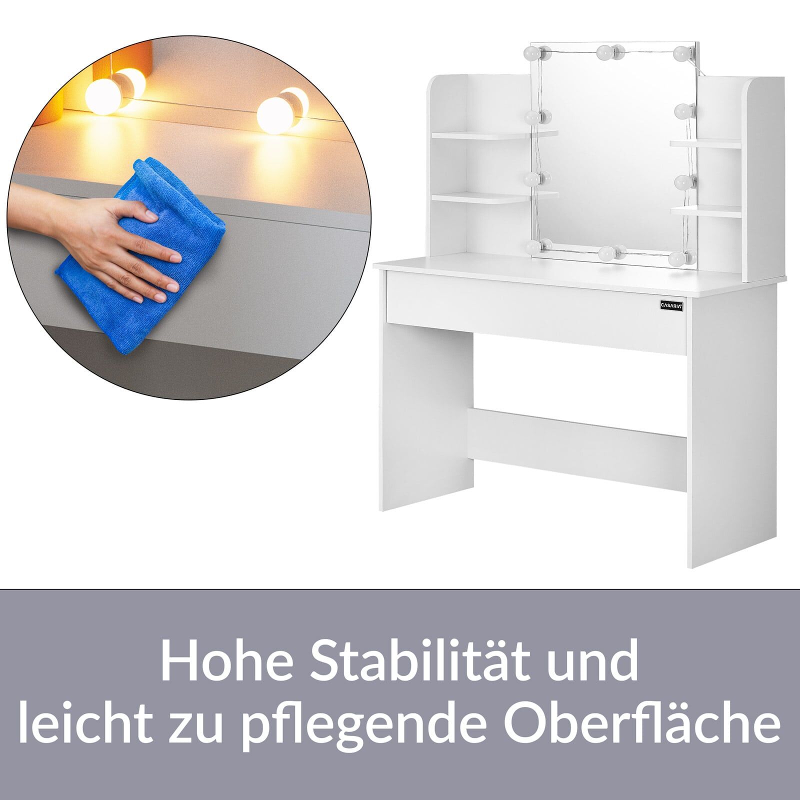 Schminktisch Lucia Weiß 140x110x40cm mit LED