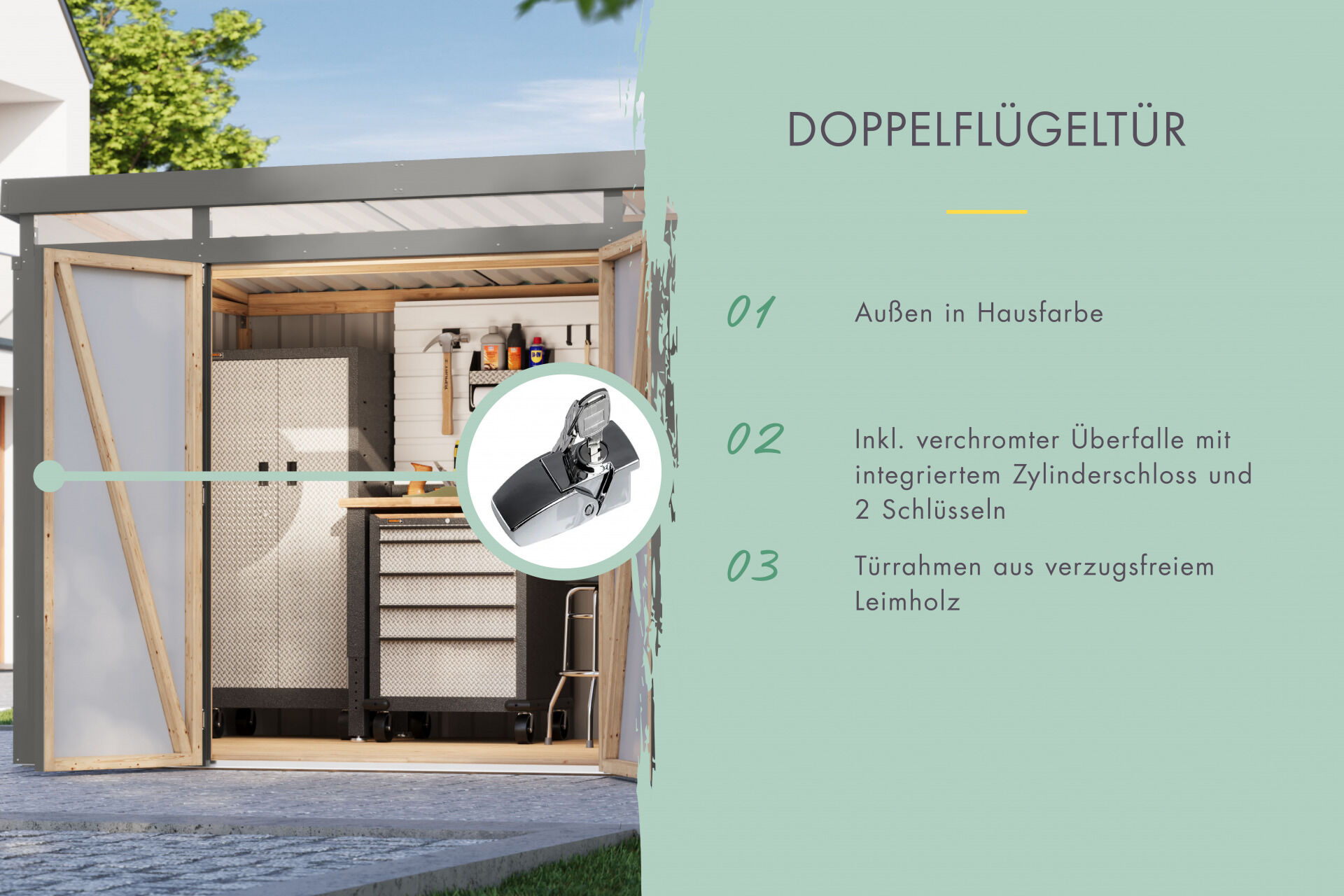 Karibu Pultdach Metall Gartenhaus Iridium 2 Set mit Anbaudach 2m, graualuminium