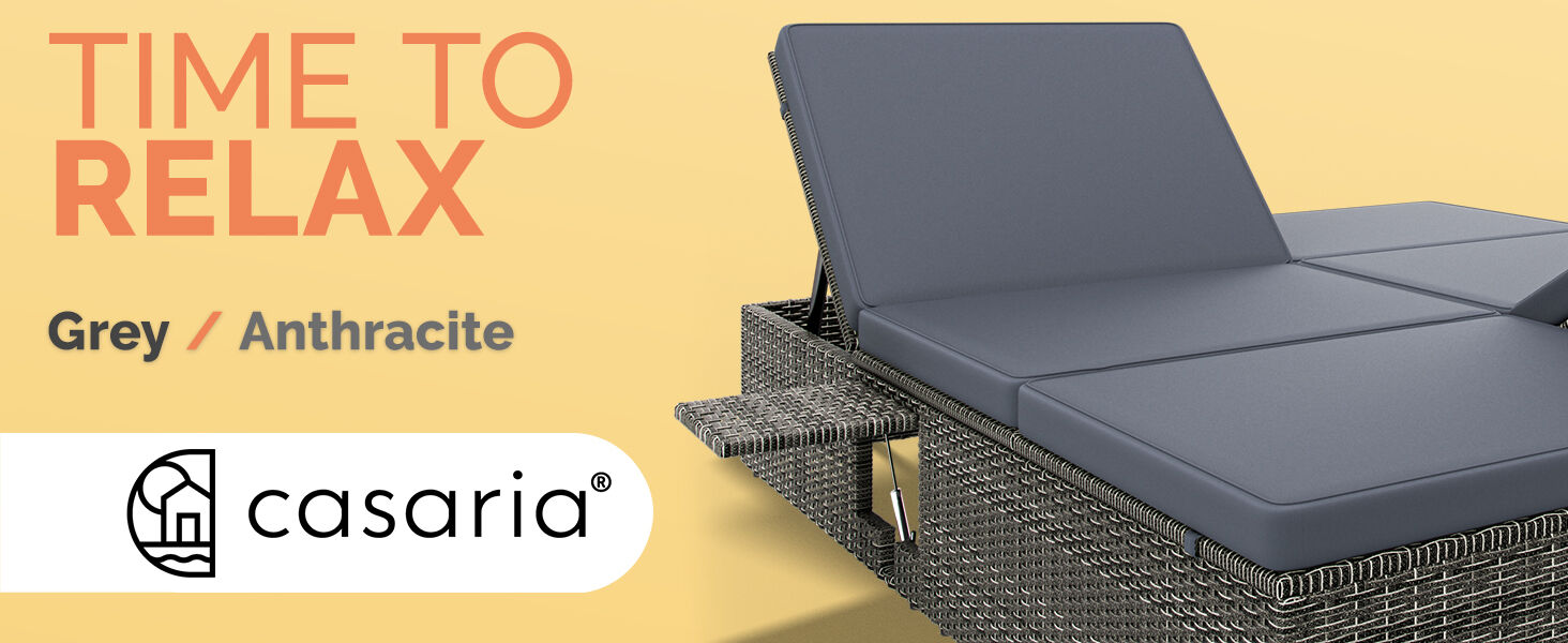 Polyrattan Sonnenliege Grau/Anthrazit 200x160x33cm