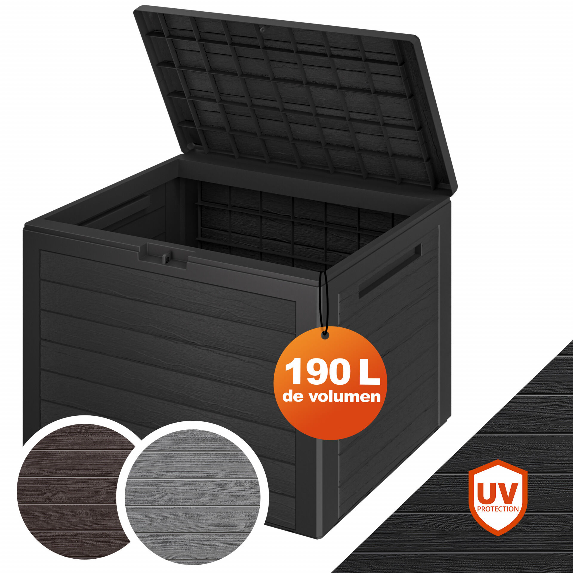 Gartenbox Lille 190L Anthrazit in Holzoptik wetterfest abschließbar