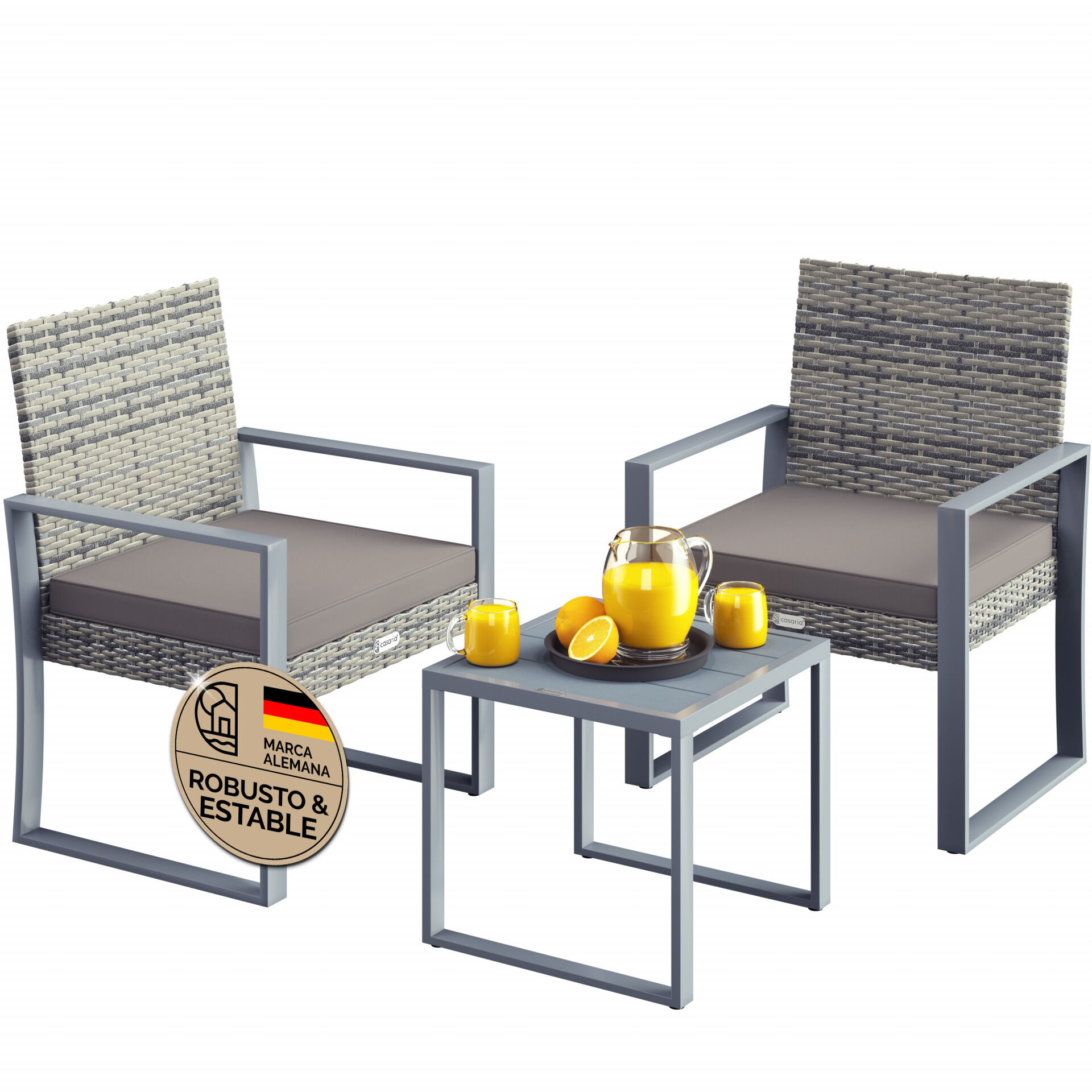 Polyrattan Gartensitzgruppe 3-tlg Grau WPC
