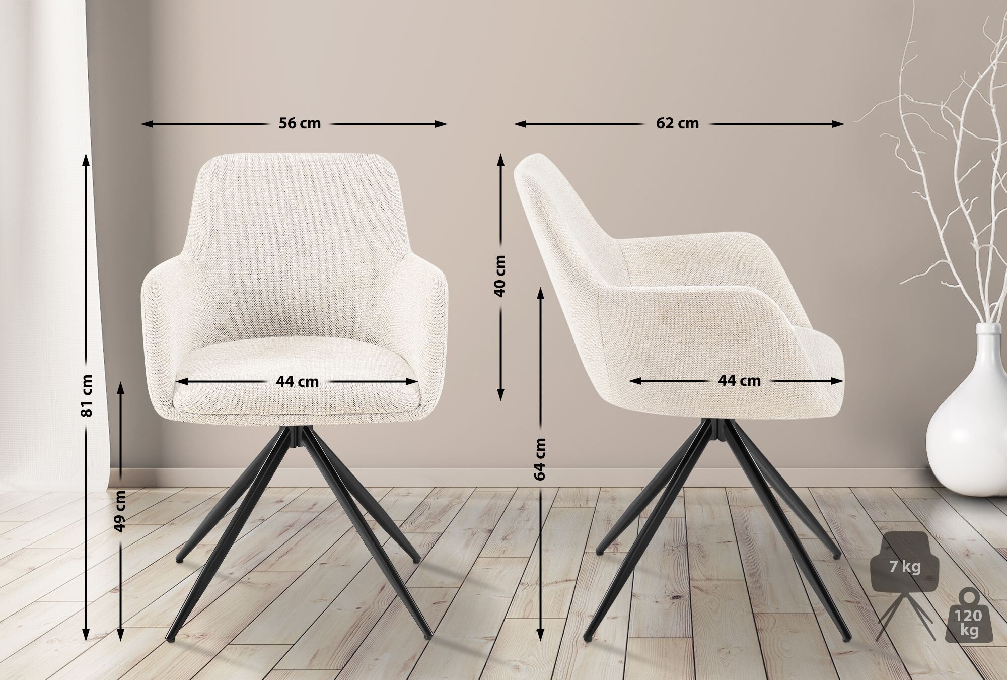 Esszimmerstuhl Olema Stoff, creme