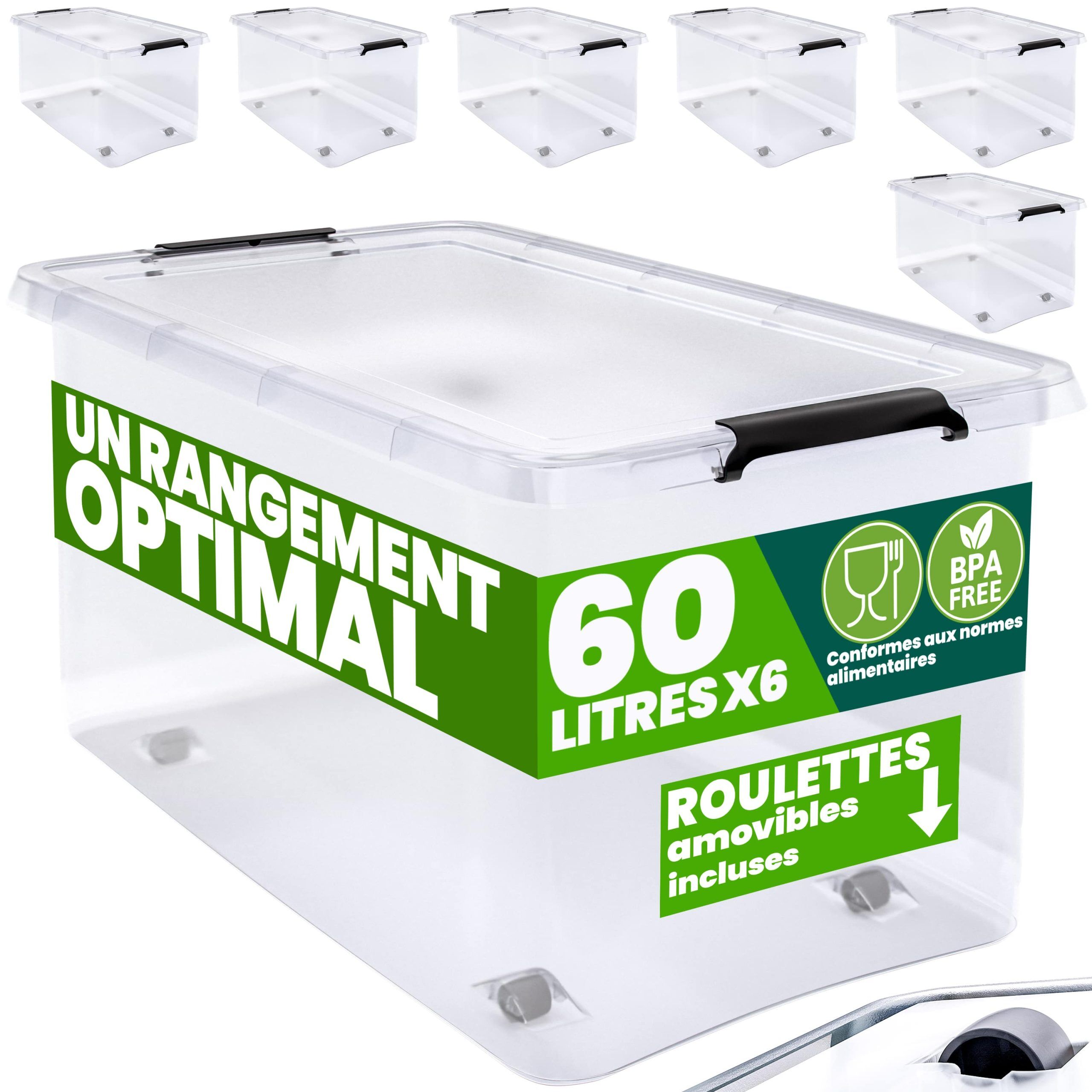 Aufbewahrungsbox 6er-Set Transparent 60x40x35cm 60L stapelbar
