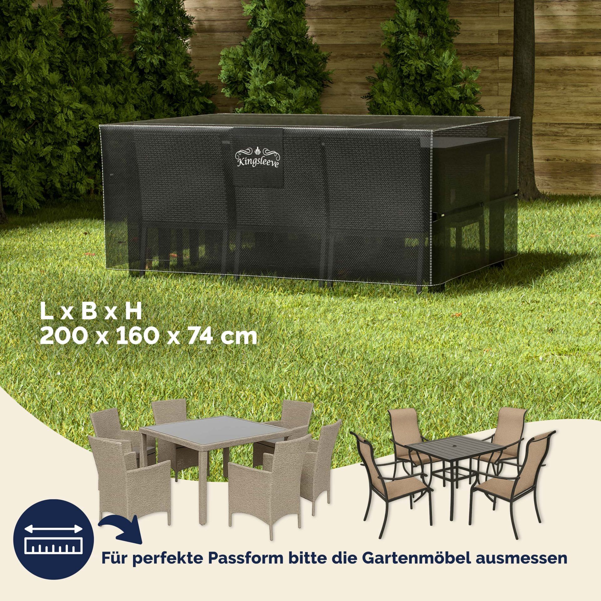 Abdeckplane Sitzgruppe Anthrazit 200x160x74cm 9100mm Wassersäule