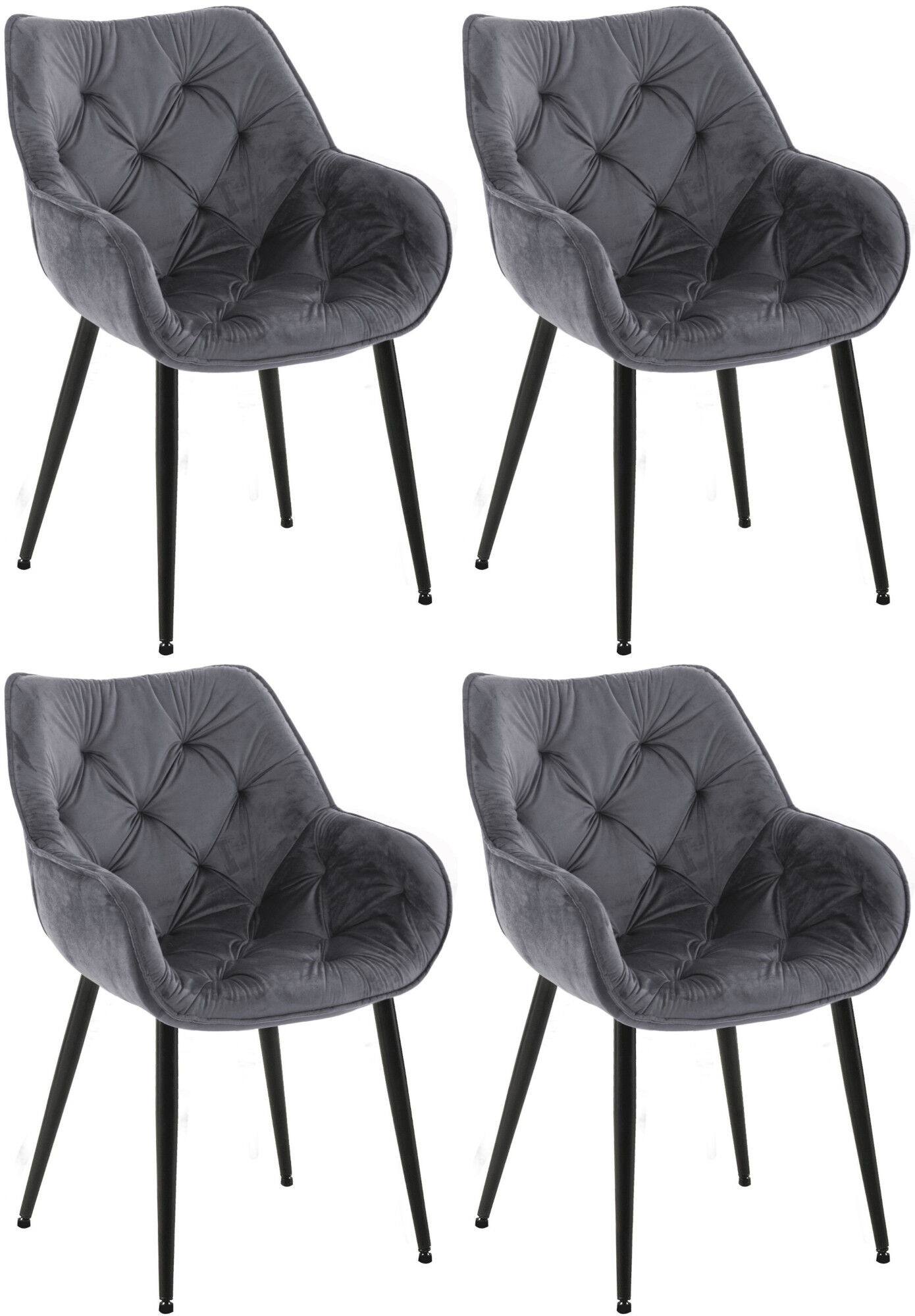 4er Set Stuhl Tanna Samt, dunkelgrau