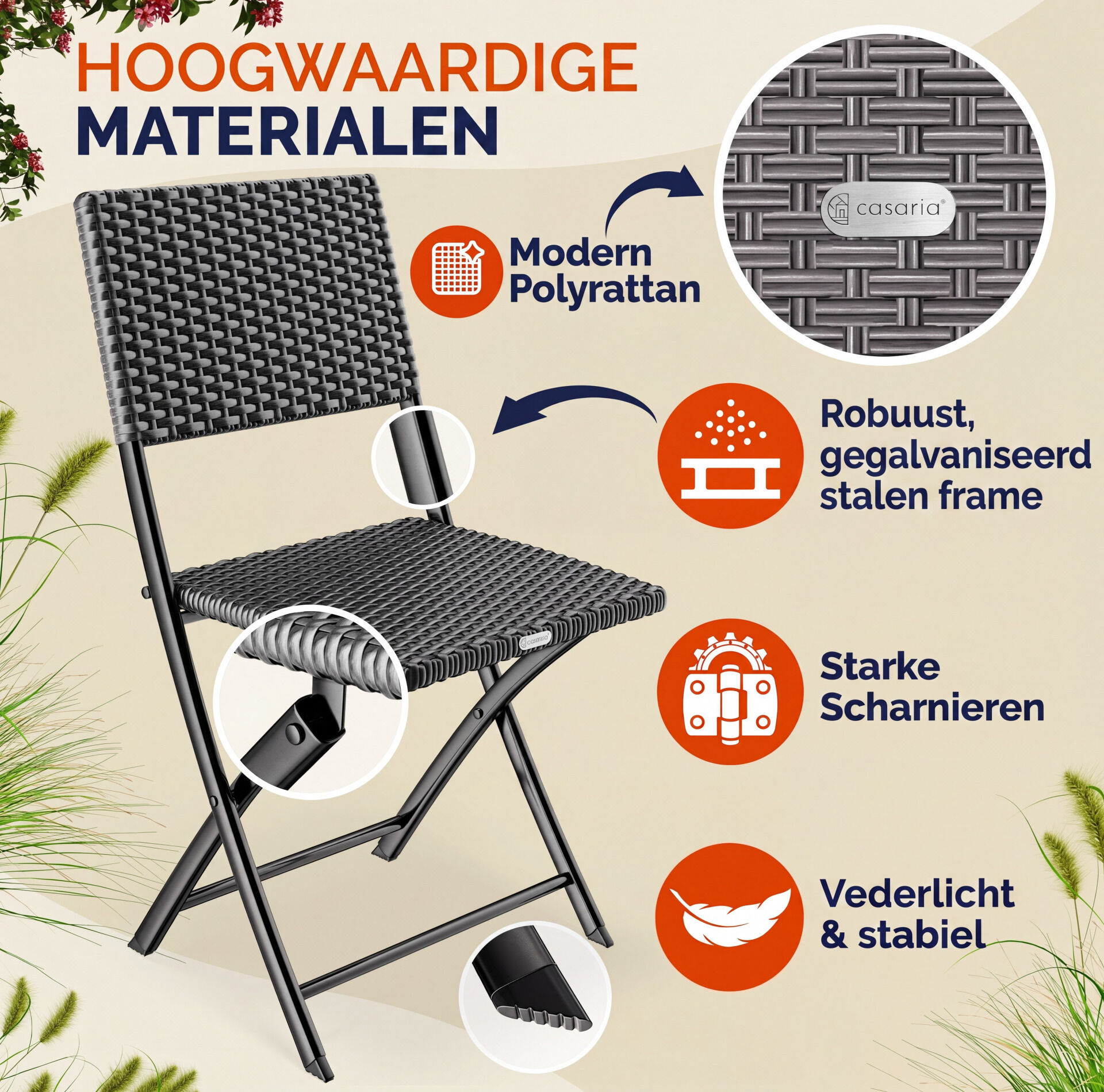 Polyrattan Klappstuhl Rom 2er-Set Anthrazit