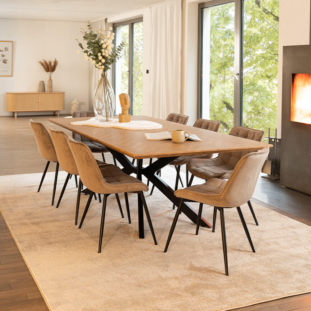 Esstisch Eckig AVENCIA inkl. Sternfuß -160 x 100 cm Fishbone Oak