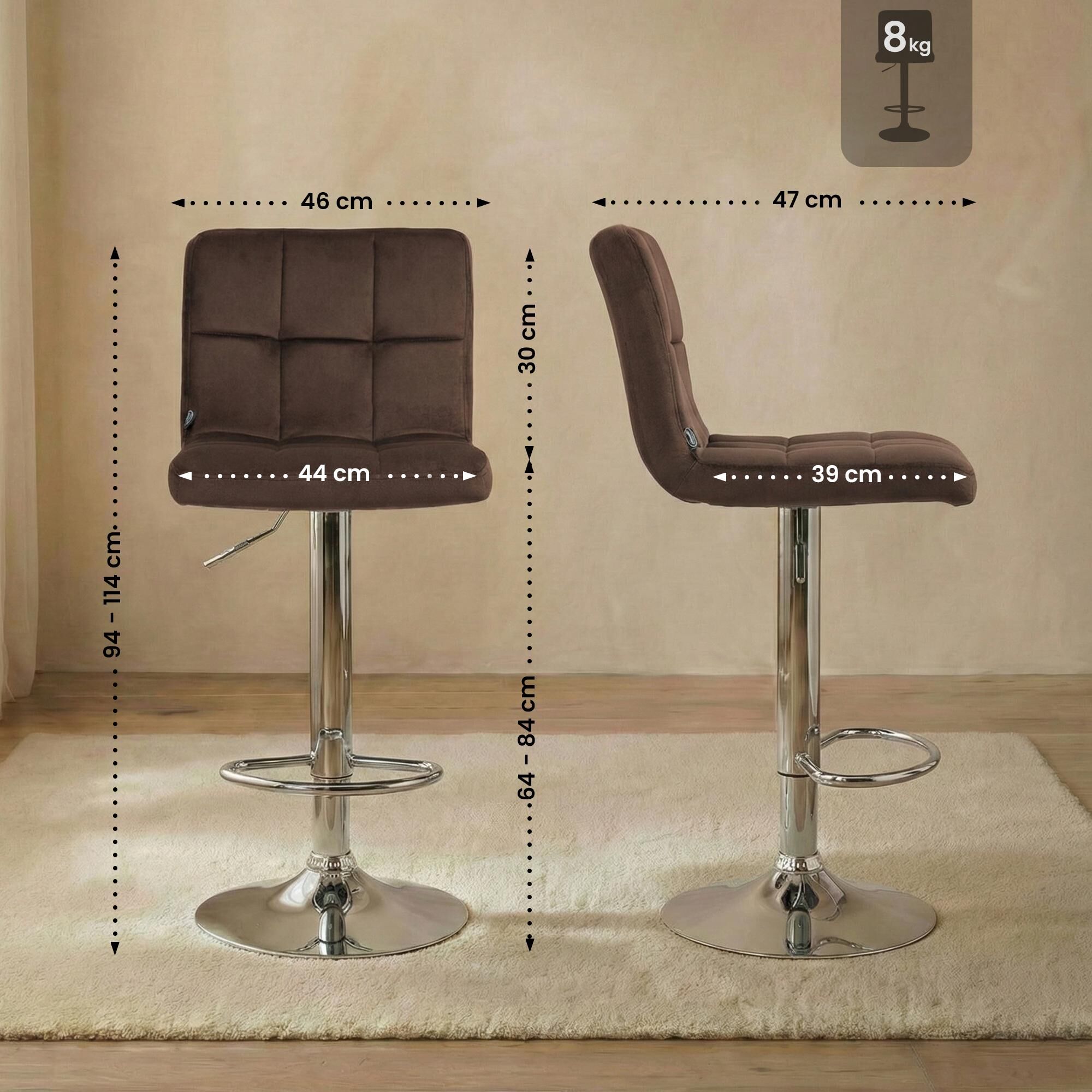 Barhocker Peru Samt chrom, braun