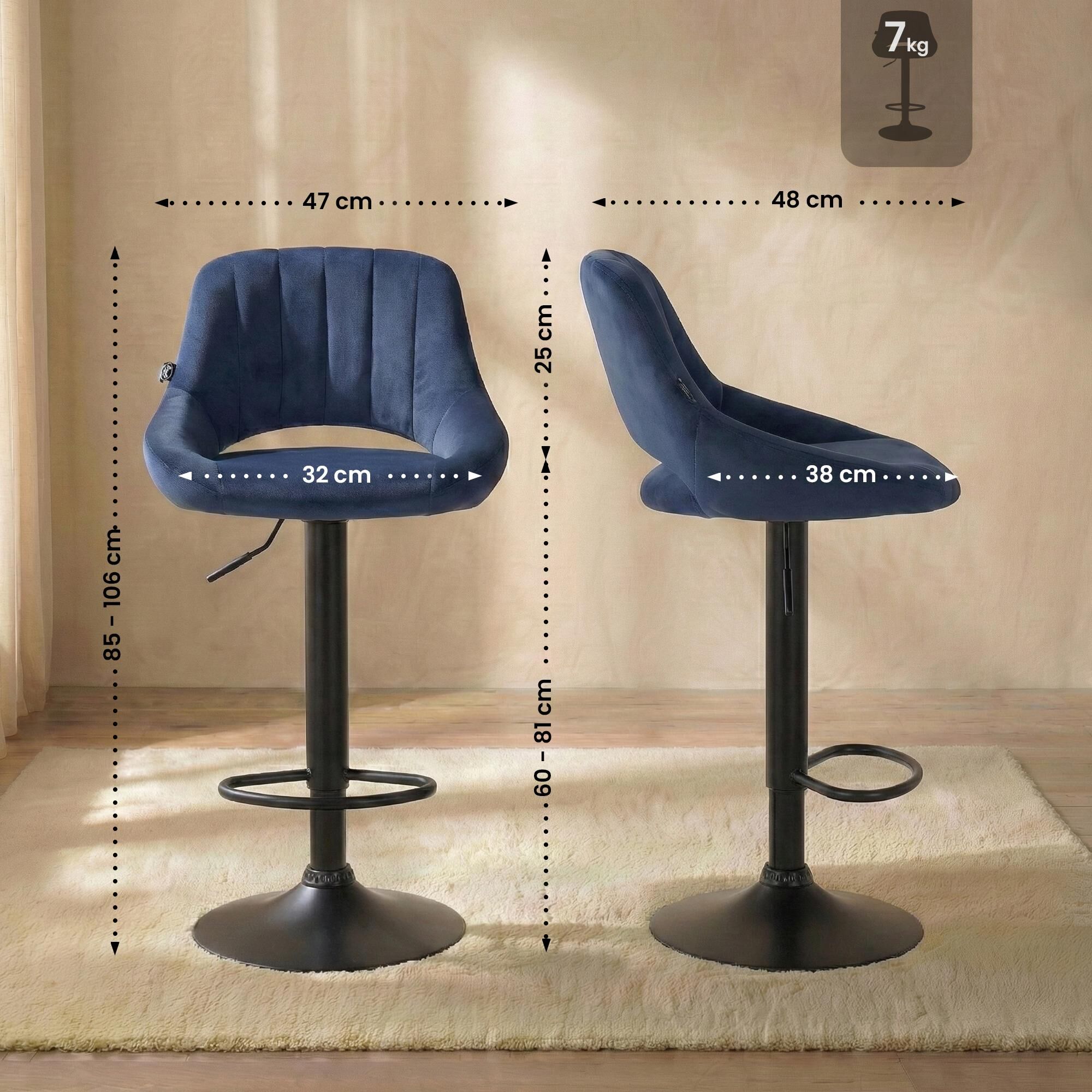 Barhocker Milet Samt schwarz, blau