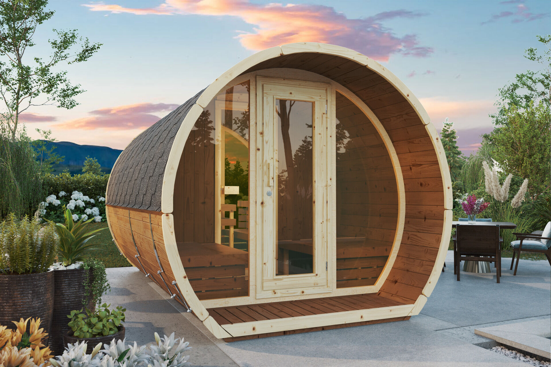 Finn Art Fasssauna Susi Premium 265x400 cm Thermoholz Glasfront