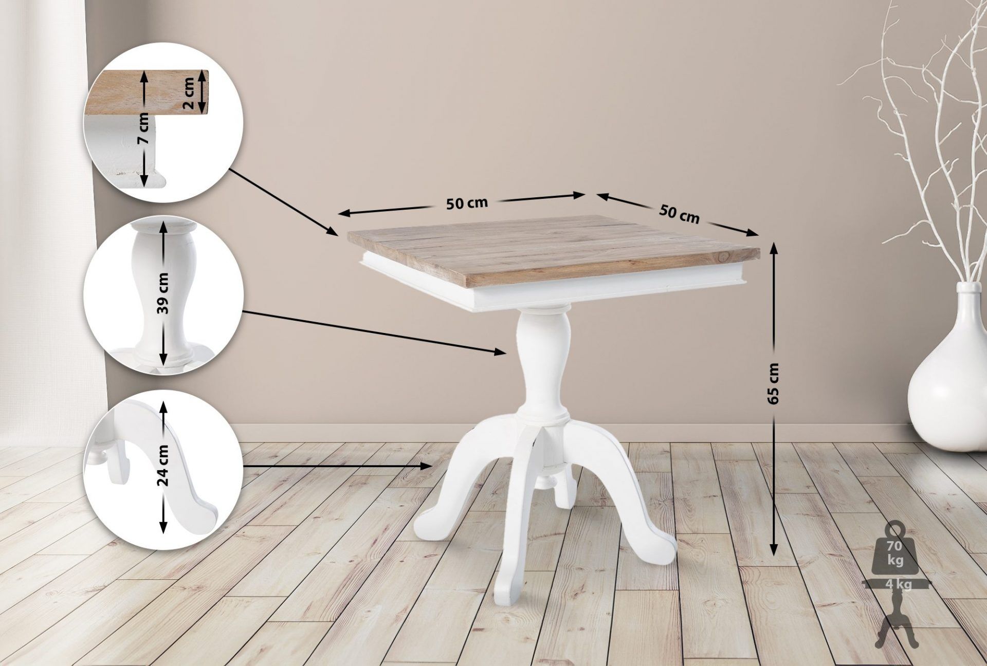 Beistelltisch Goa 50, natura/weiß