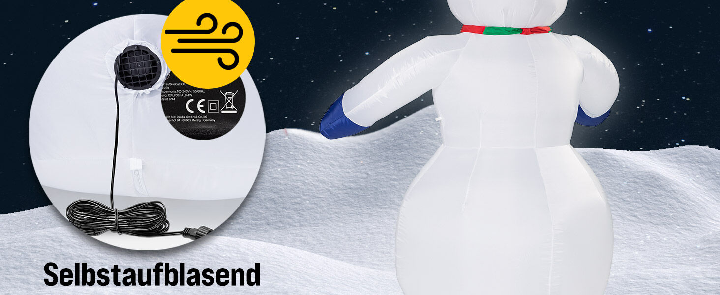Aufblasbare Weihnachtsdeko Schneemann mit 20 LEDs