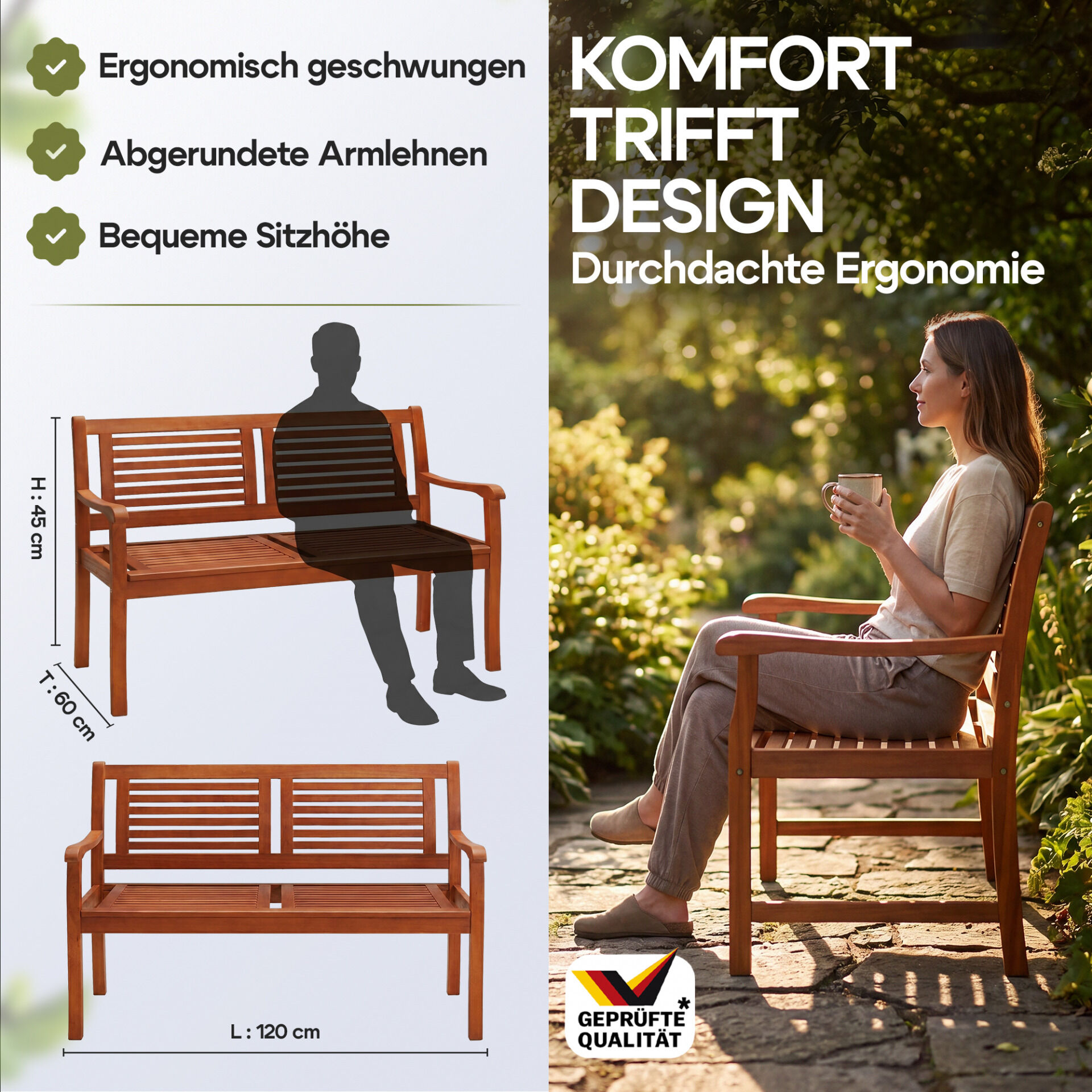 Gartenbank Eukalyptusholz 120x56x88cm FSC®-zertifiziert