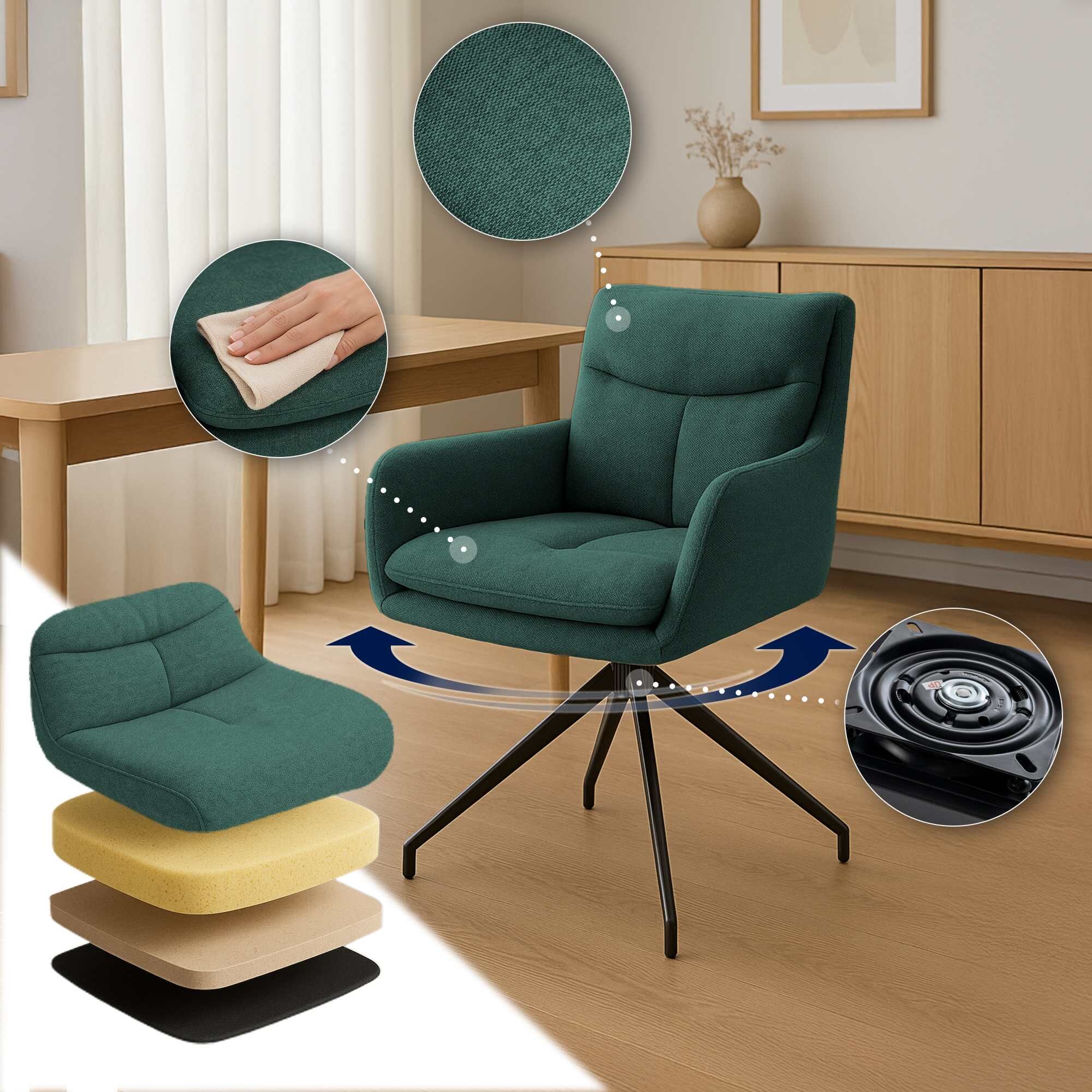 2er Set Esszimmerstuhl Somers Stoff, grün