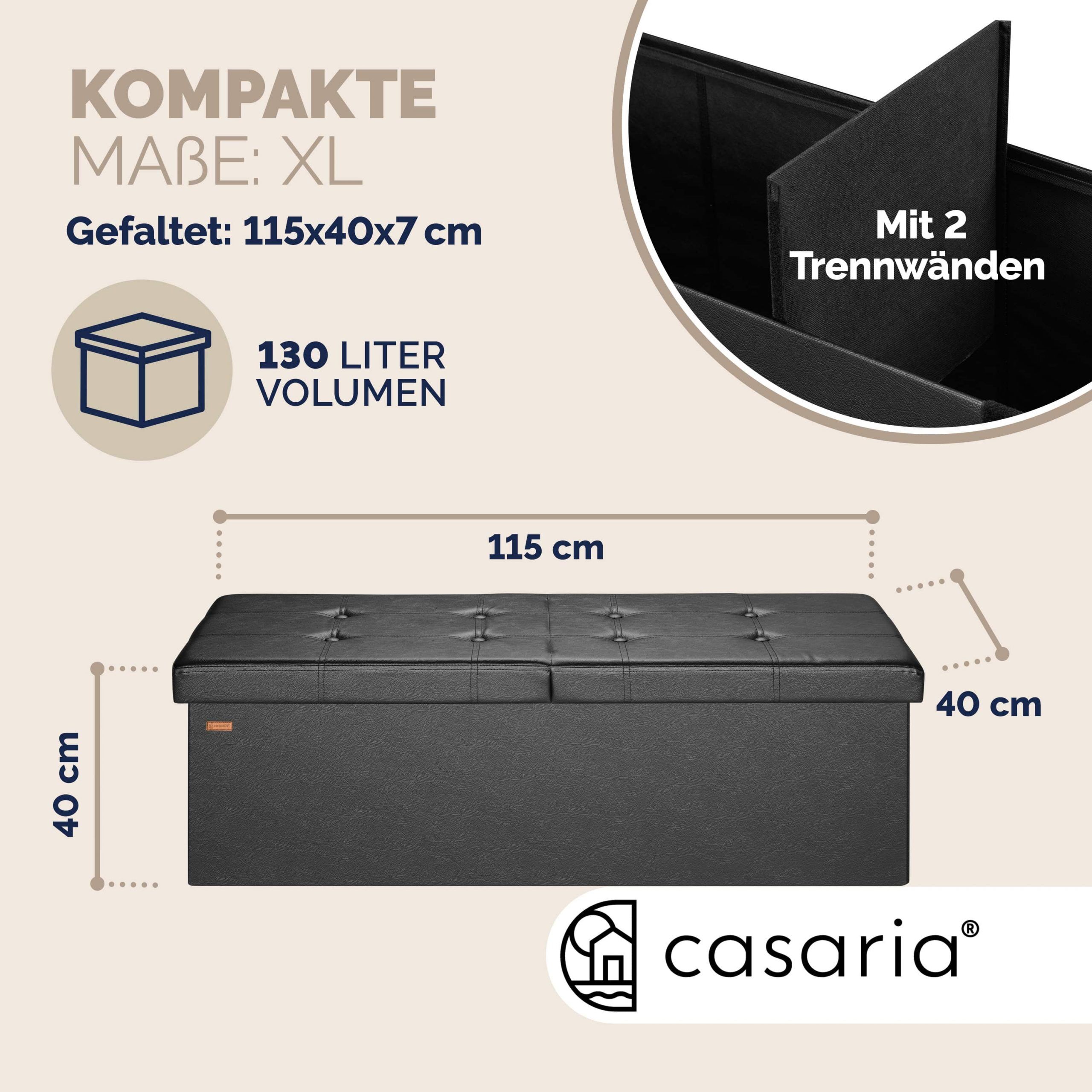 Sitzbank Schwarz 115x38x38cm mit Klappdeckel