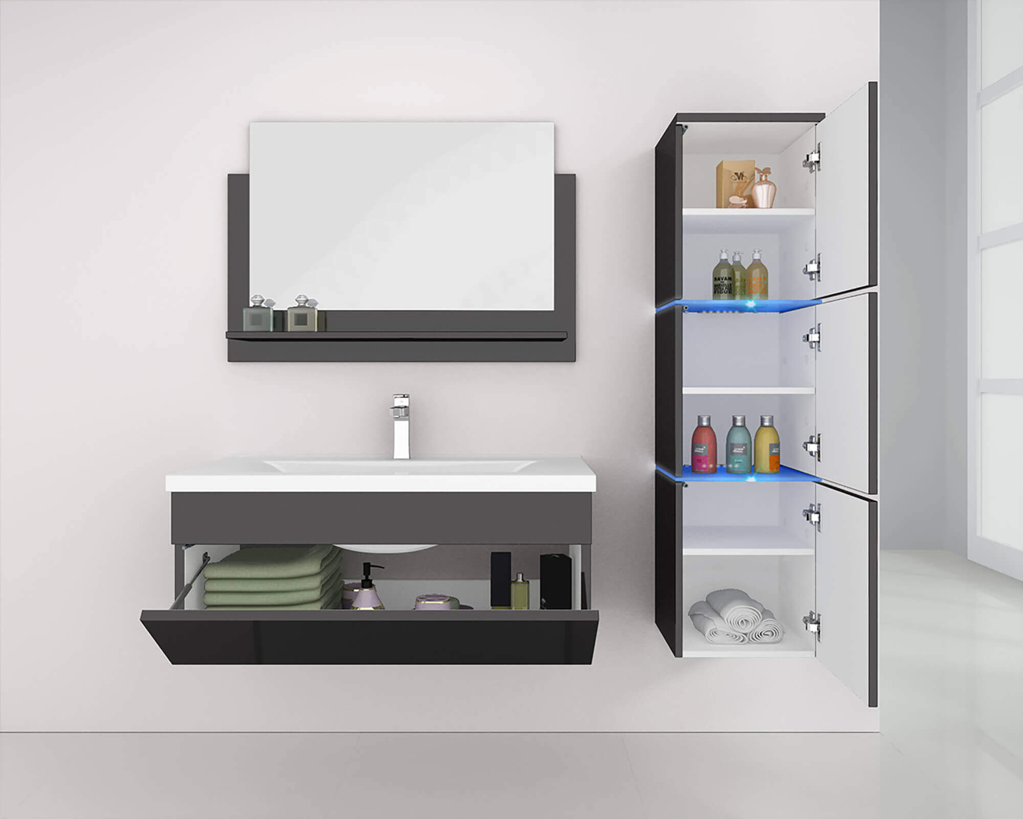 Badmöbel Komplettset WANGEROOGE BIG XL - Schwarz Made in Germany