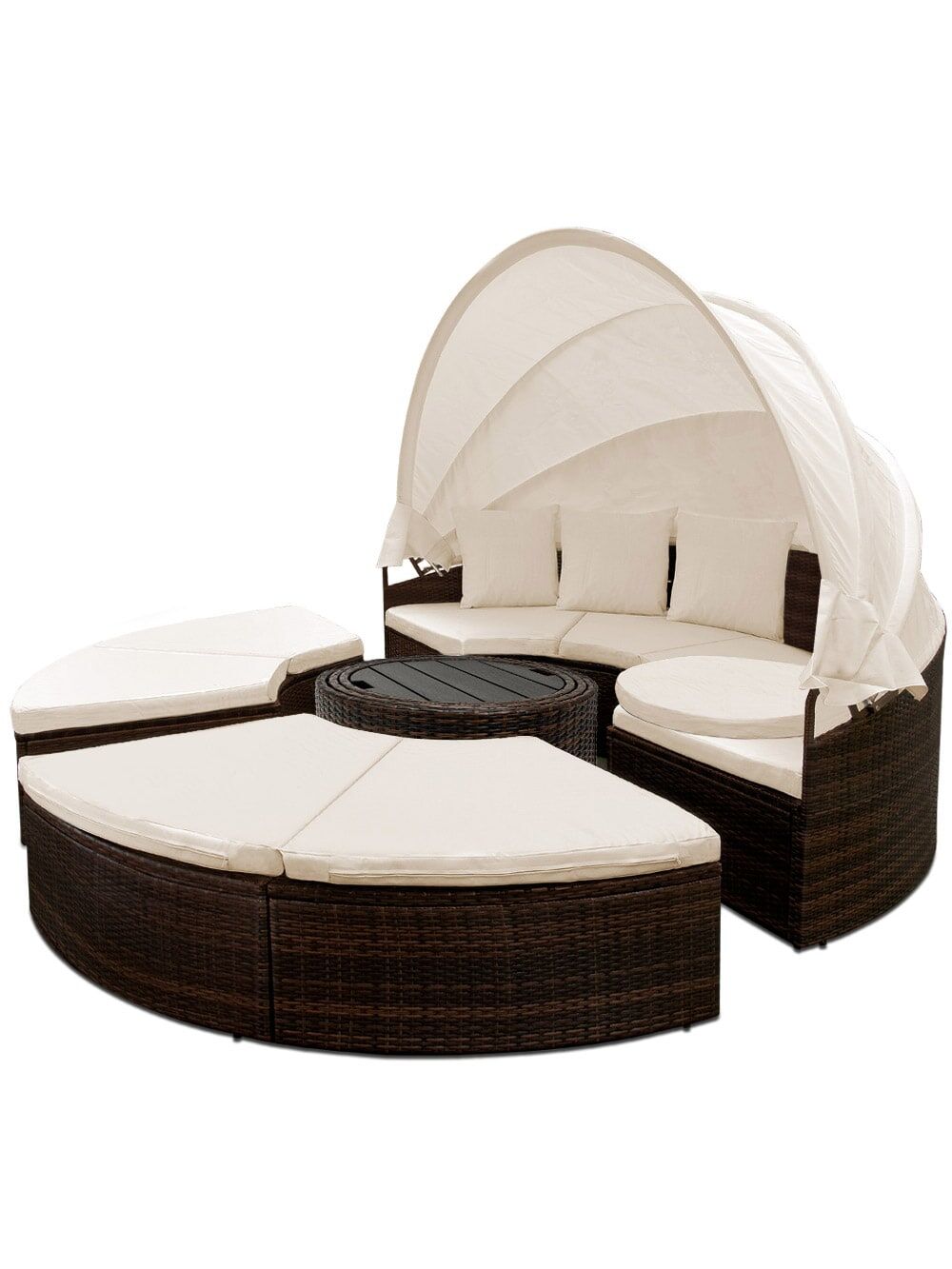 Polyrattan Sonneninsel Braun Ø185cm WPC-Teleskoptisch